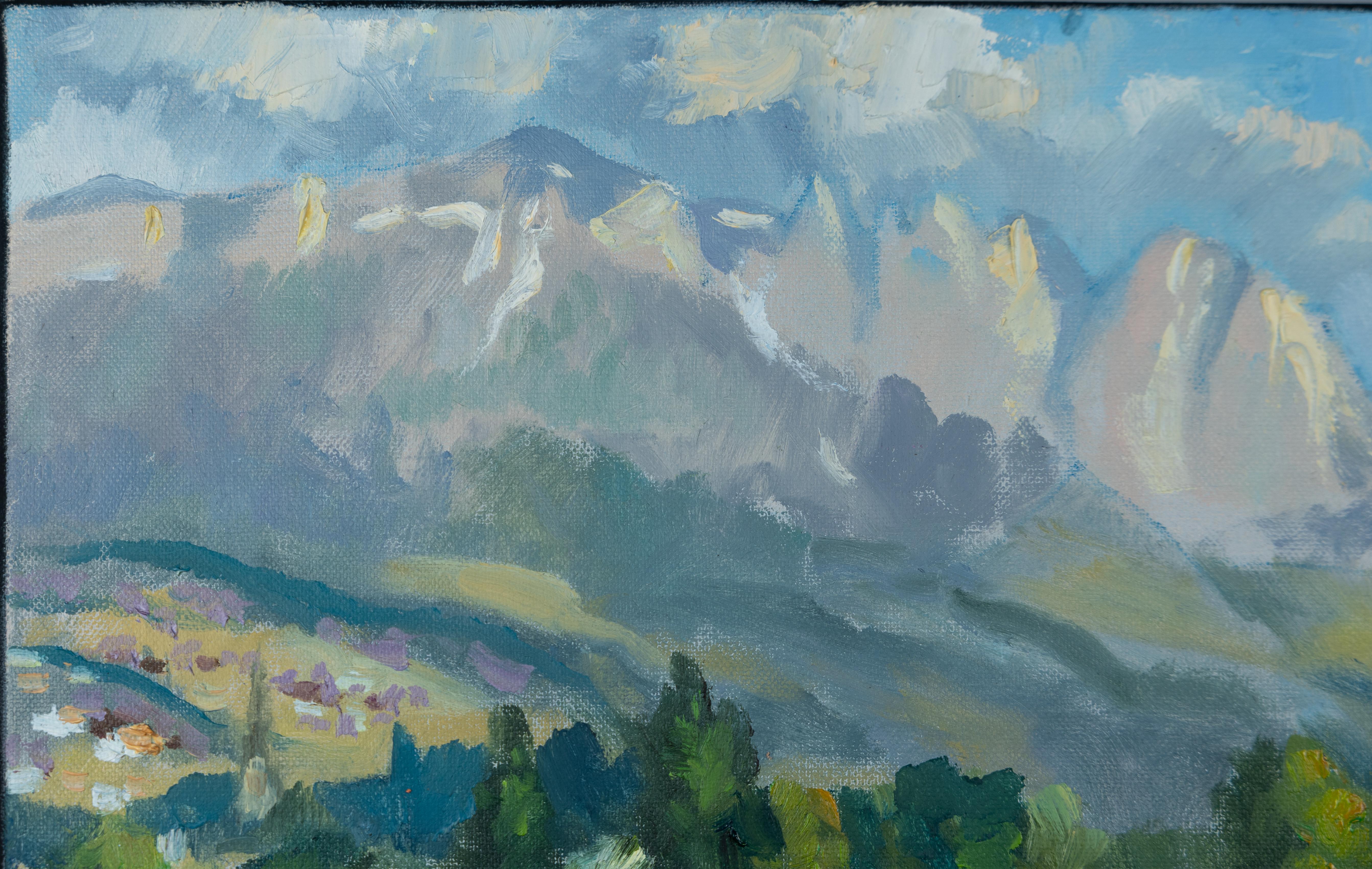 Poppies Of Werdenberg. Small, square landscape, impressionism, Switzerland For Sale 6