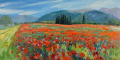 Poppy Luxury. Papaveri, motivi floreali, rosso, orizzontale, impressionismo, firmato