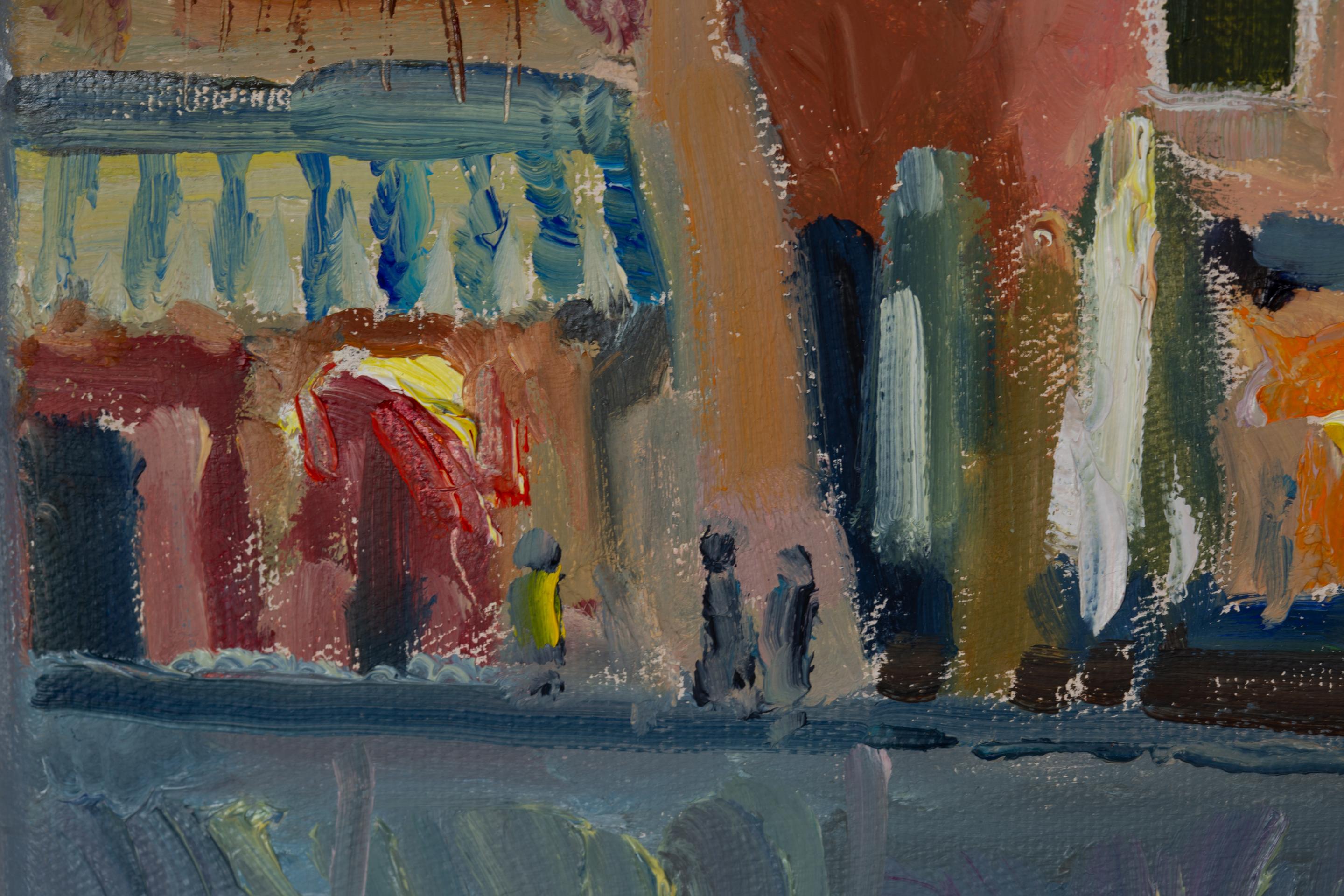 Portofino. Impressionnisme, horizontal, paysage, huile, mer, Italie, ville en vente 5