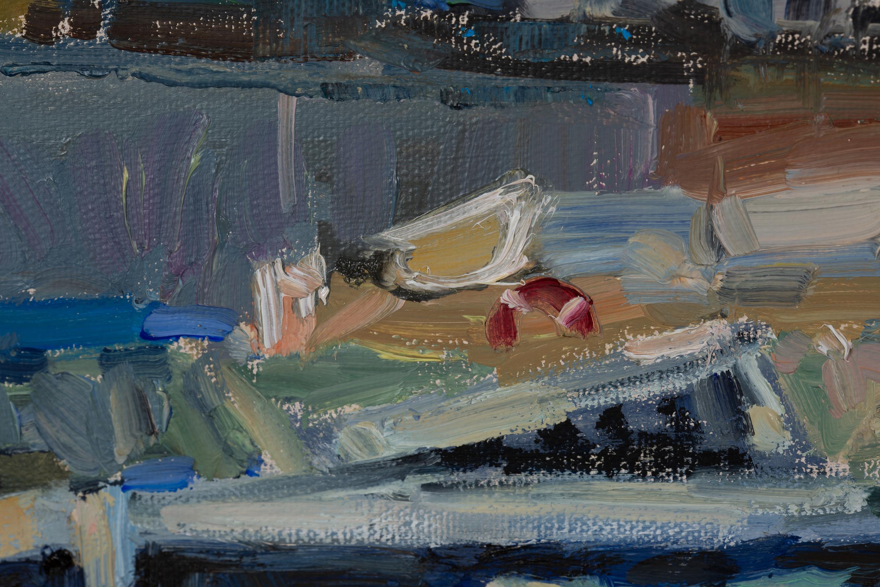 Portofino. Impressionnisme, horizontal, paysage, huile, mer, Italie, ville en vente 6