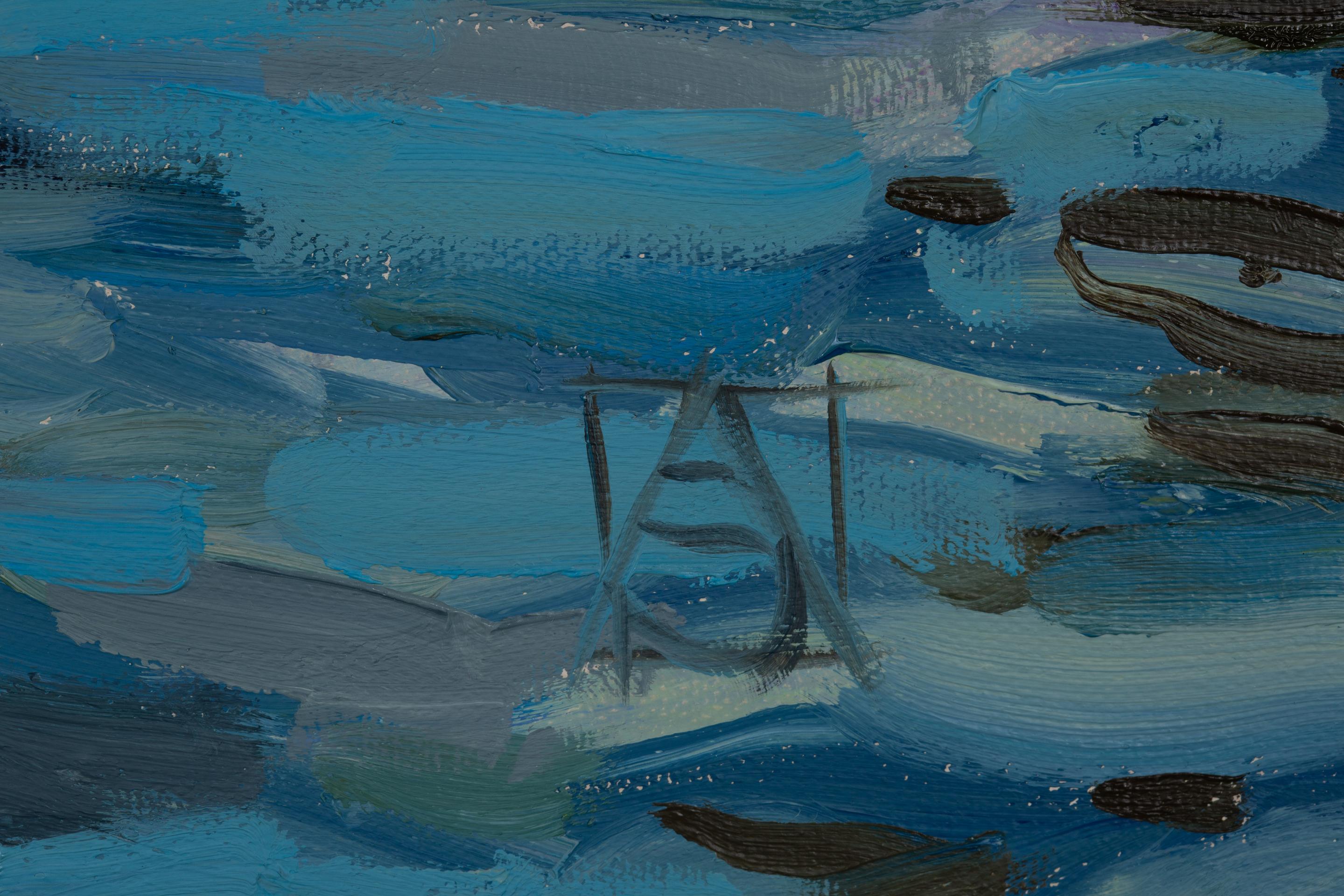 Portofino. Impressionnisme, horizontal, paysage, huile, mer, Italie, ville en vente 7
