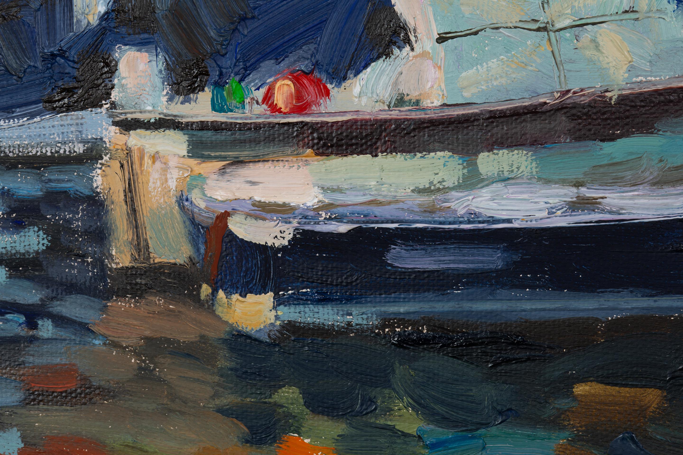 Portofino. Impressionnisme, horizontal, paysage, huile, mer, Italie, ville en vente 10