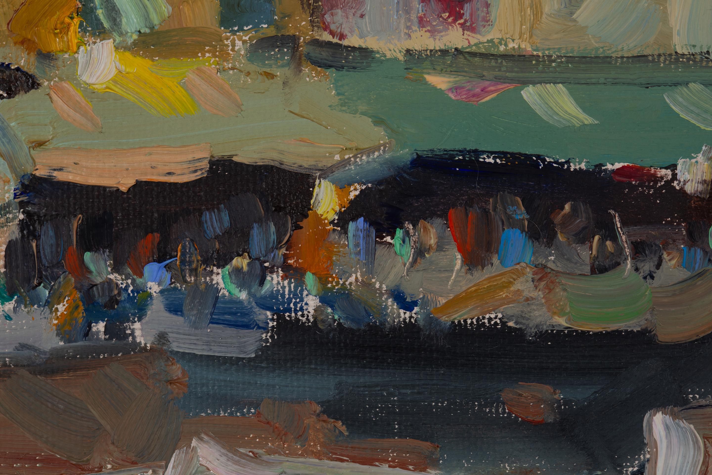 Portofino. Impressionnisme, horizontal, paysage, huile, mer, Italie, ville en vente 11
