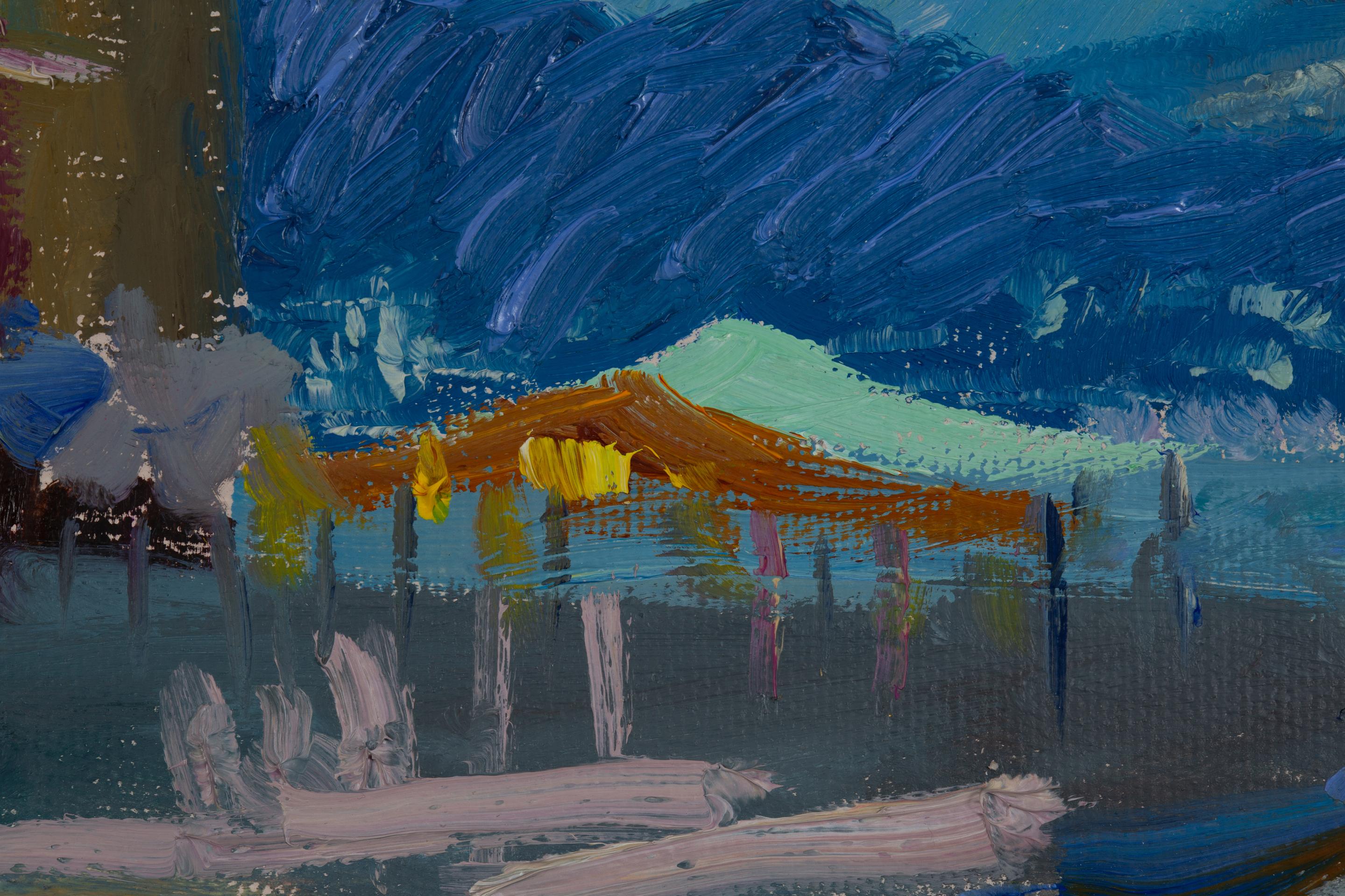 Portofino. Impressionnisme, horizontal, paysage, huile, mer, Italie, ville en vente 12