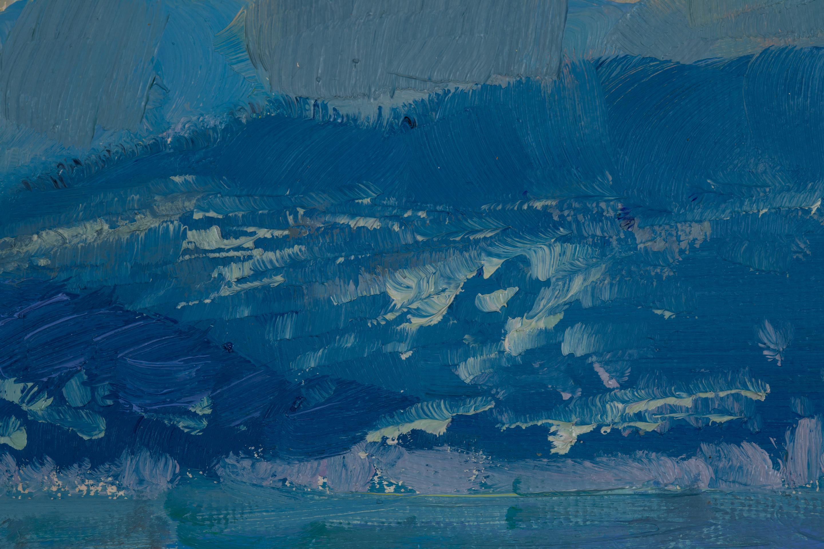 Portofino. Impressionnisme, horizontal, paysage, huile, mer, Italie, ville en vente 13