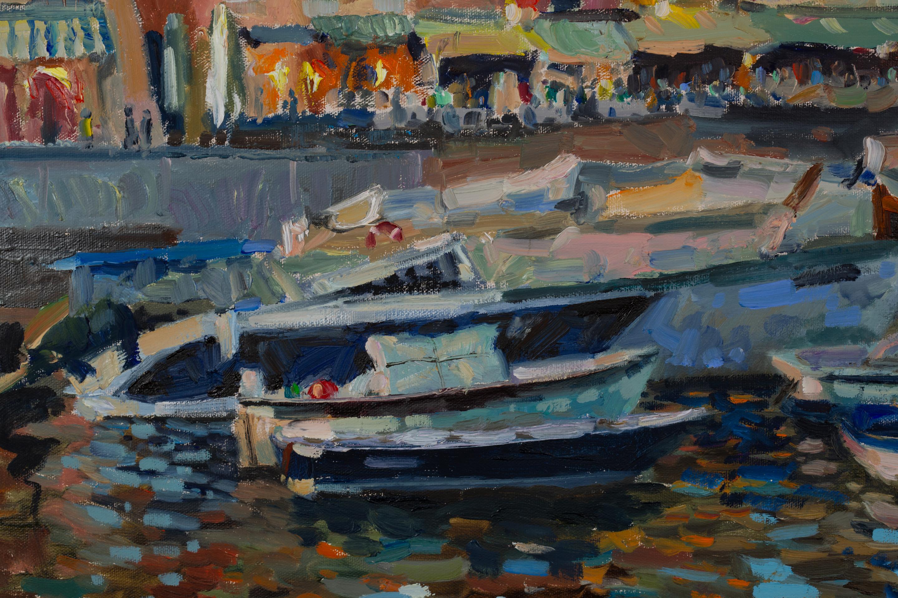 Portofino. Impressionnisme, horizontal, paysage, huile, mer, Italie, ville en vente 1