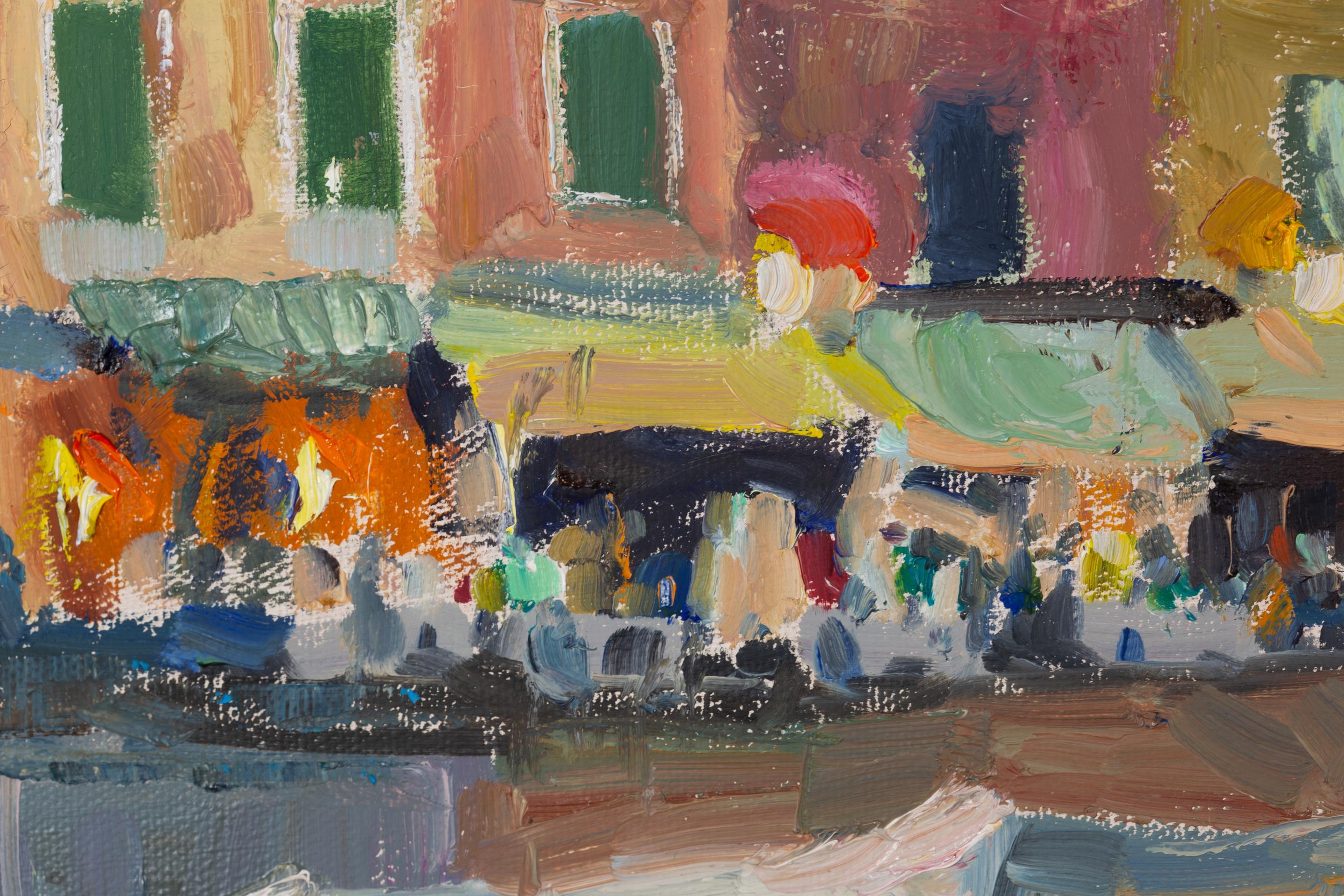 Portofino. Impressionnisme, horizontal, paysage, huile, mer, Italie, ville en vente 4