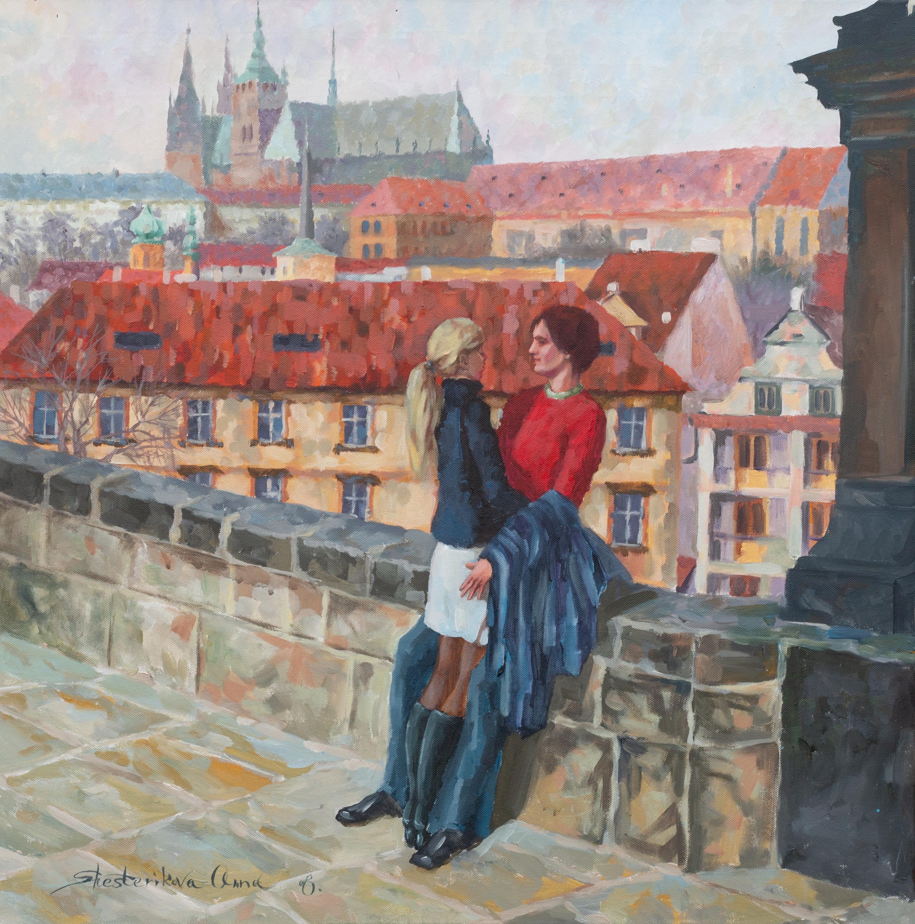 Anna Shesterikova Figurative Painting – Prag – Stadt der Liebesstadt
