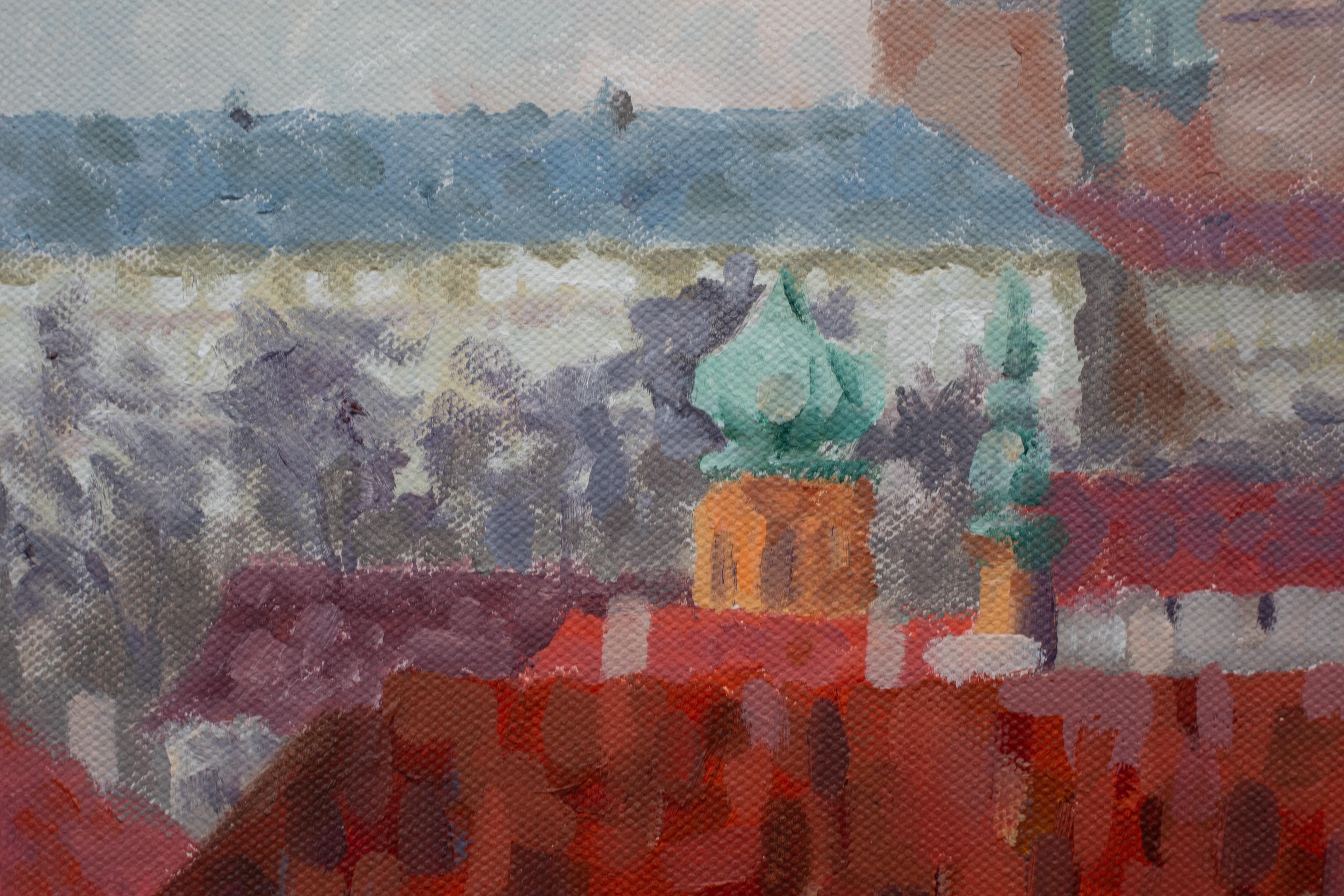 Prague - City of Love. Square, impressionism, landscape, figurative, two For Sale 3