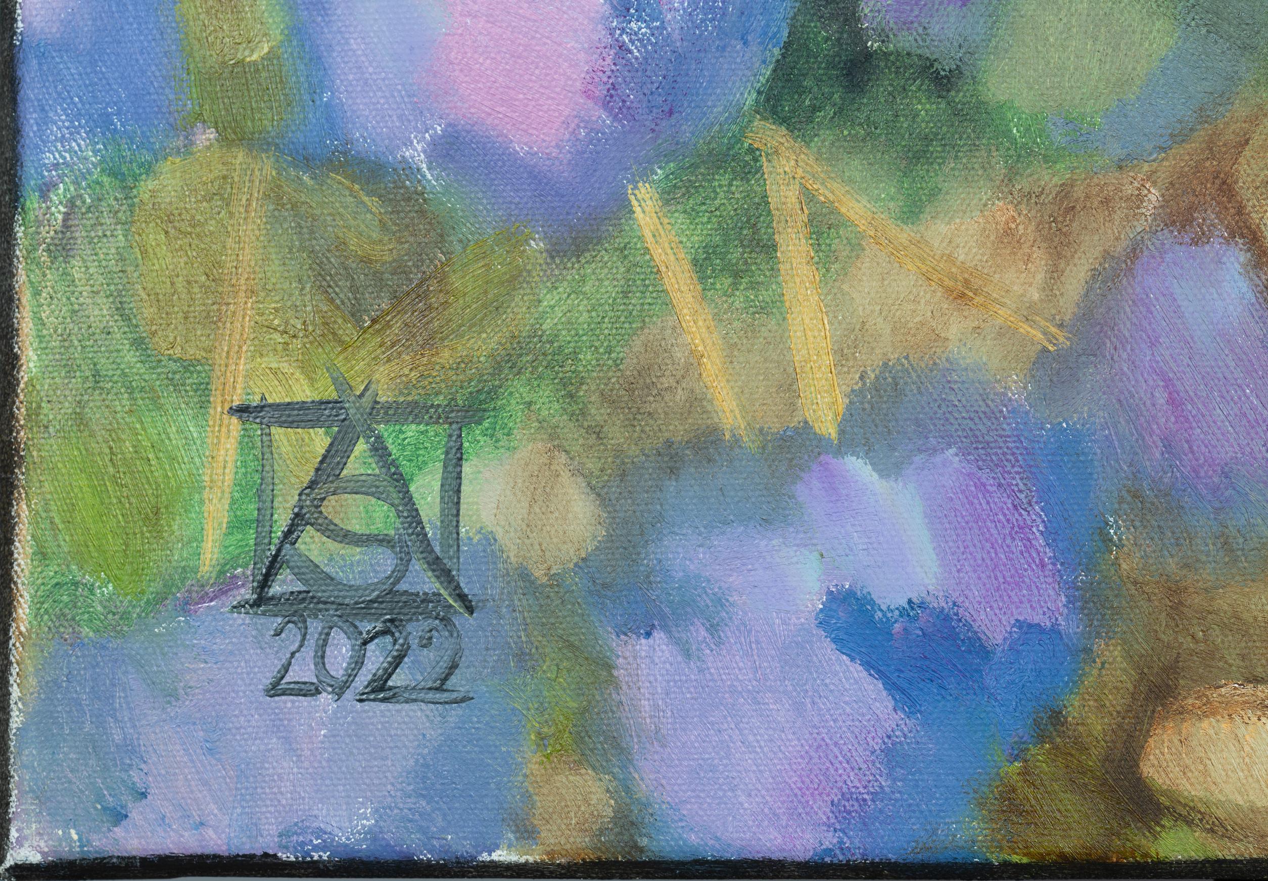 Purple Luxury. Post-impressionism, vertical, nature, floral, flowers, USA - Landscape Painting Gris de Anna Shesterikova