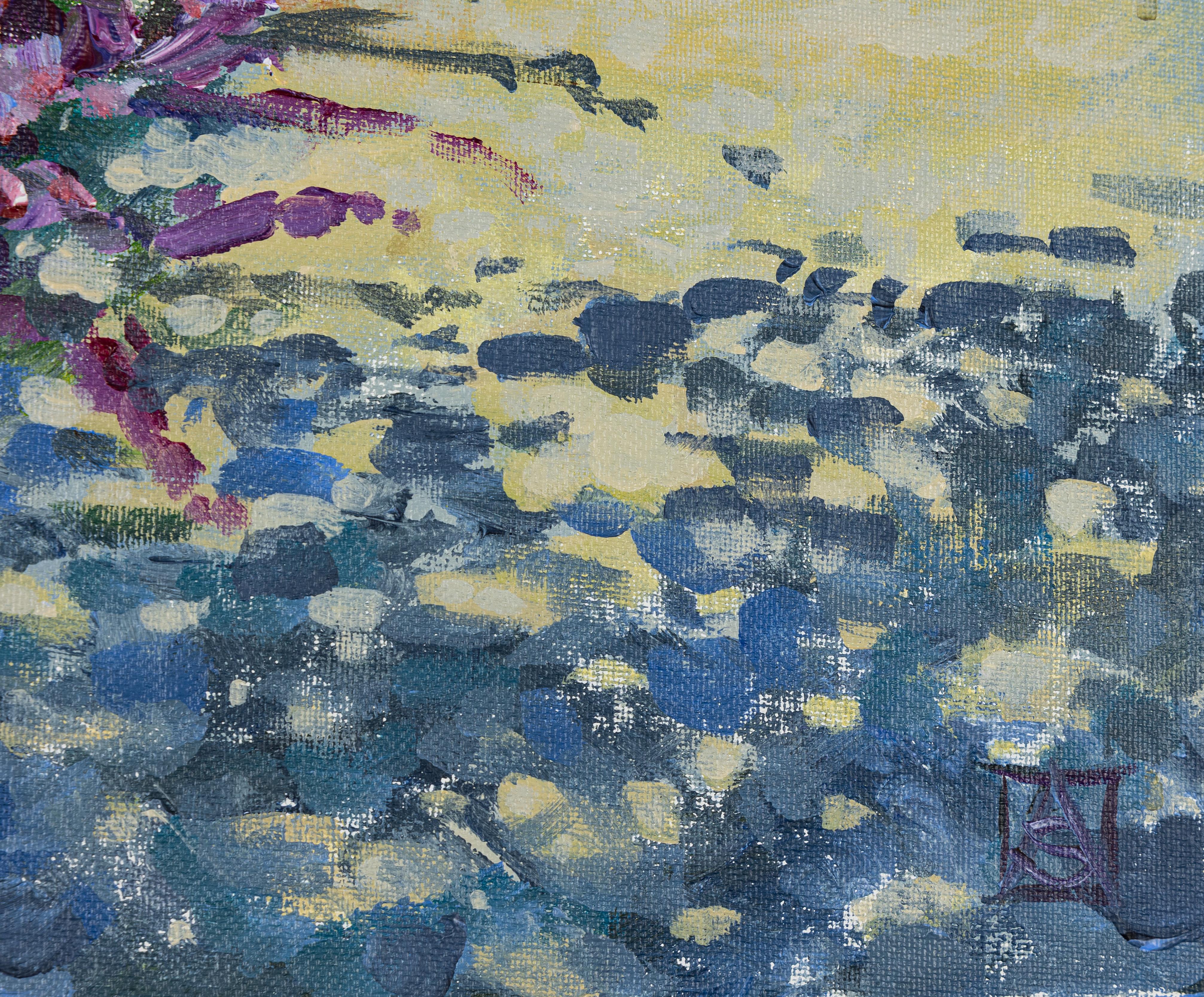 Purple Noon - Gray Landscape Painting by Anna Shesterikova