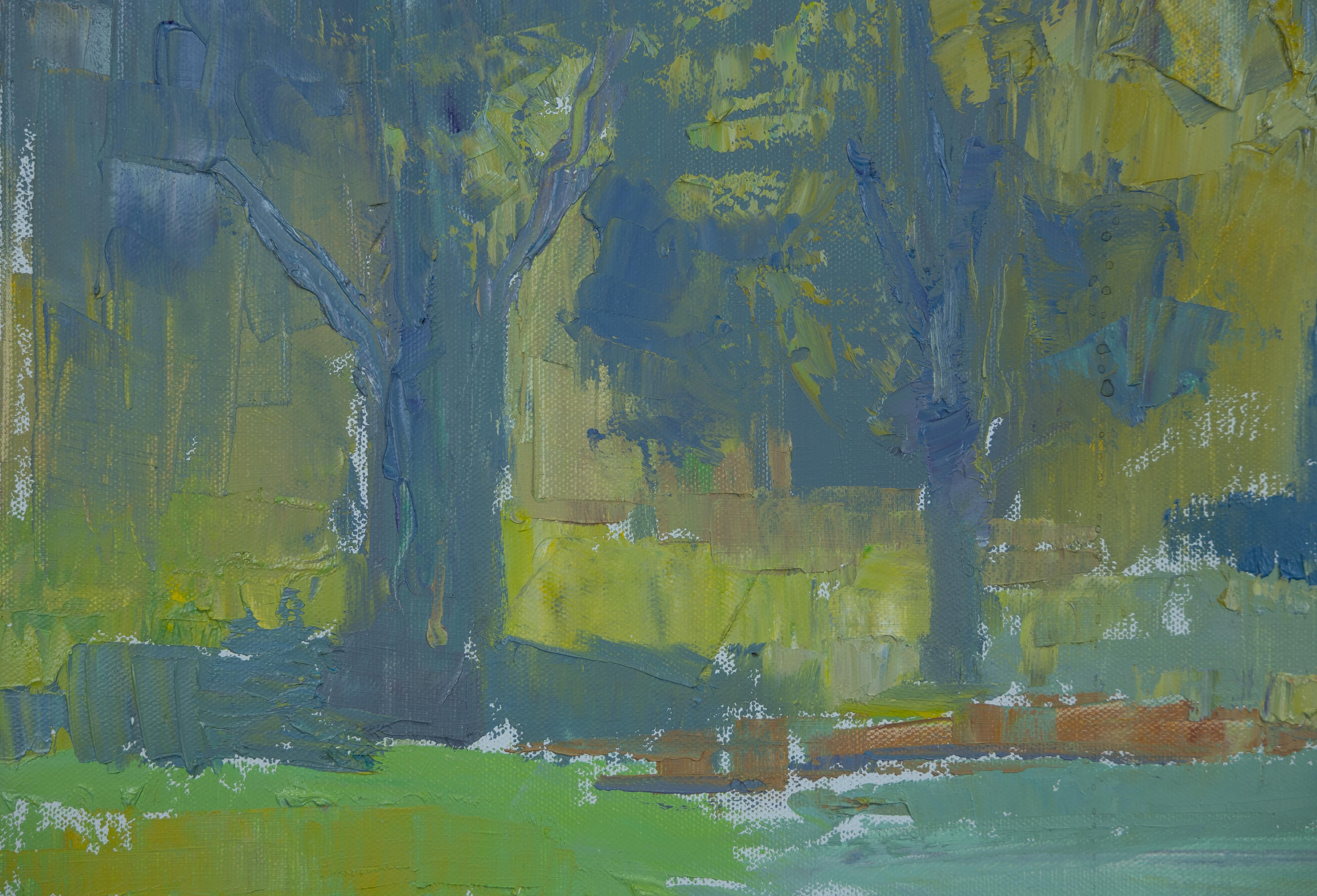Quiet Day at the Lake. Landscape in oil, impressionism. For Sale 2