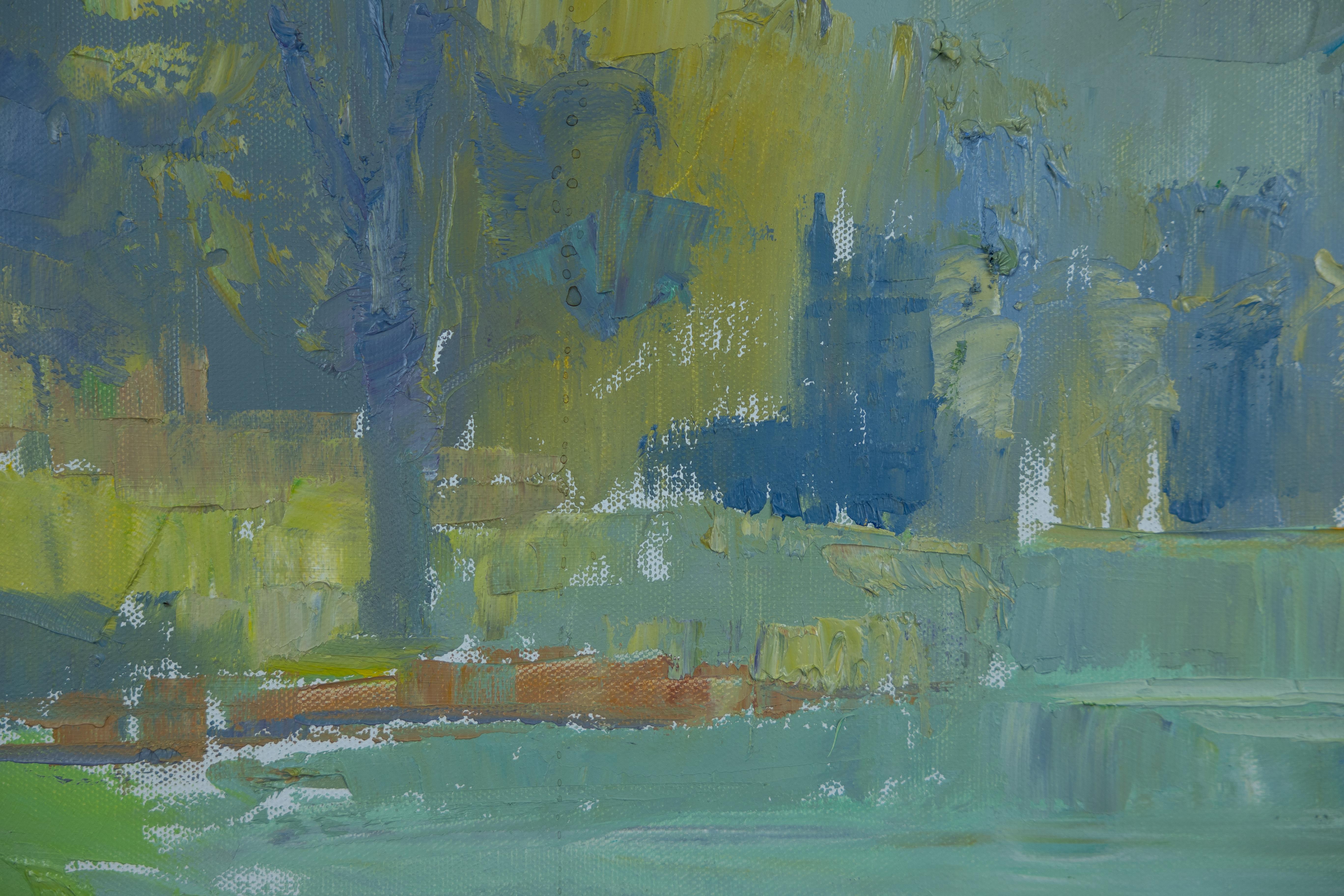 Quiet Day at the Lake. Landscape in oil, impressionism. For Sale 1