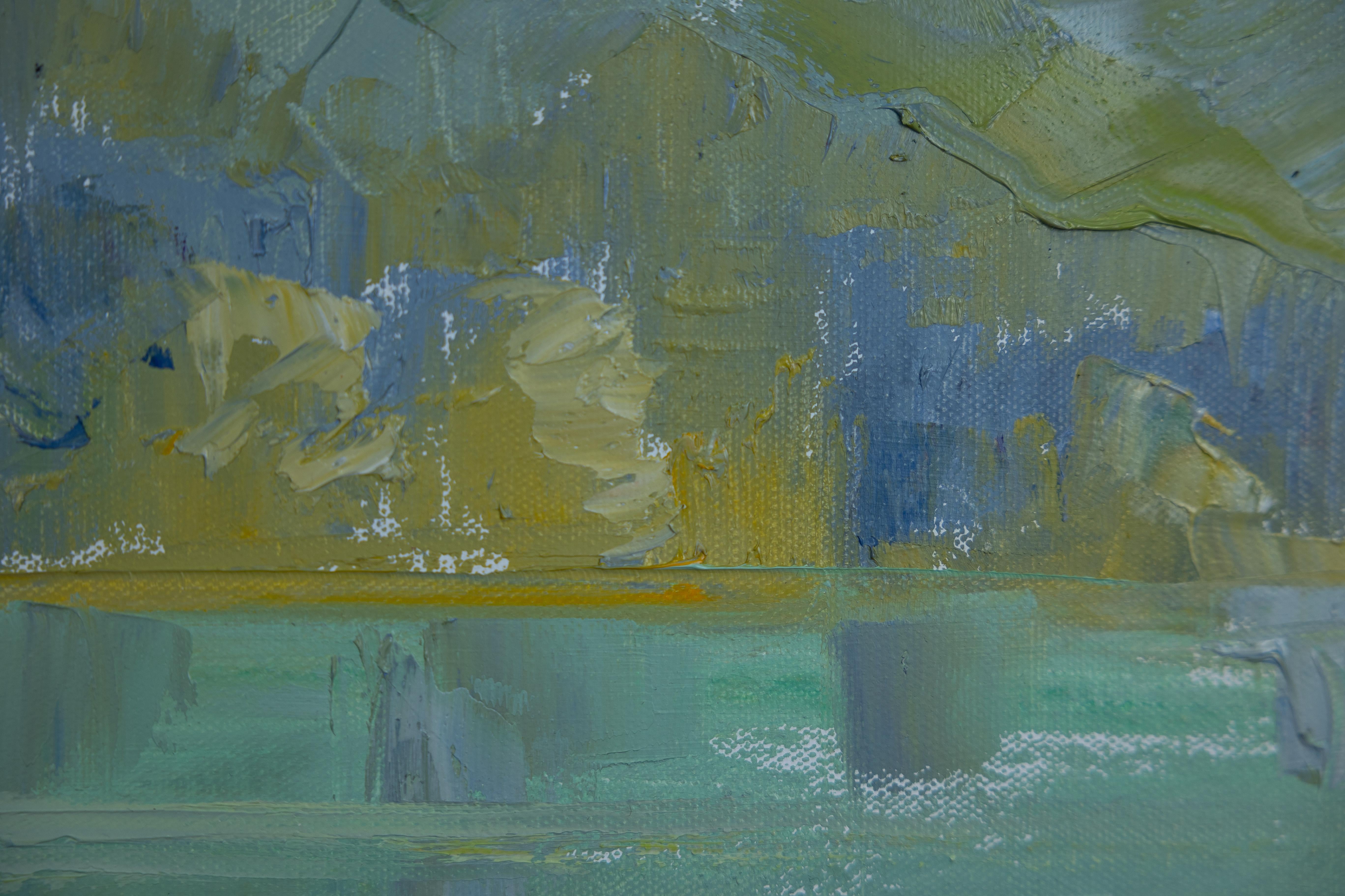 Quiet Day at the Lake. Landscape in oil, impressionism. For Sale 4