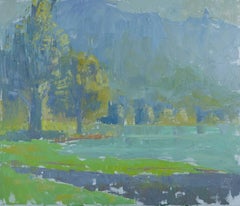 Quiet Day at the Lake. Landscape in oil, impressionism.