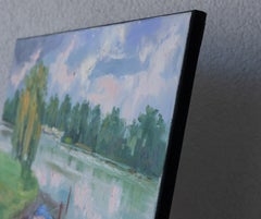 Quiet Marina. Oil, impressionism, horizontal, yachts, boats.Landscape Paintings