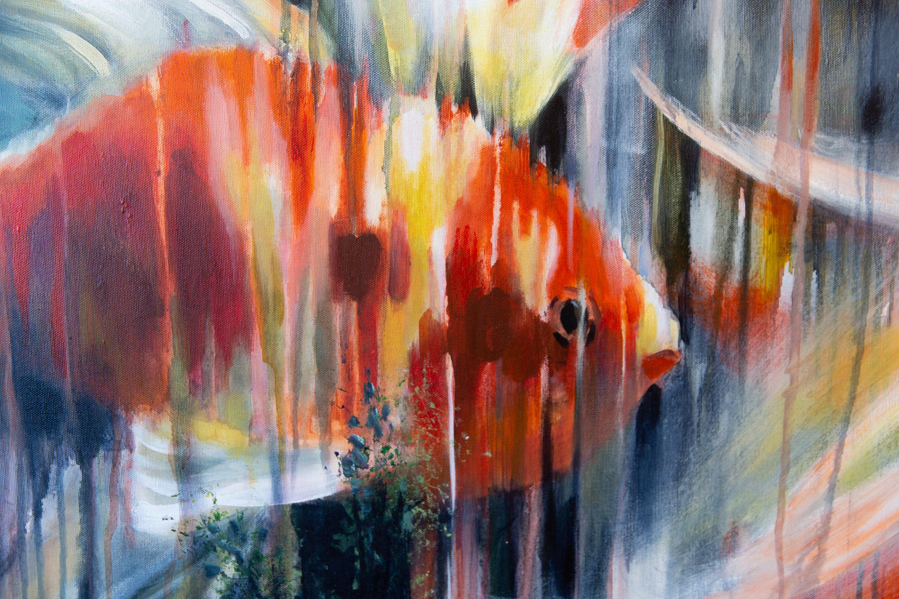 Zeit Fluss der Zeit. Horizontal, Großformat, Fisch, rot, halb-abstrakt, Design im Angebot 1