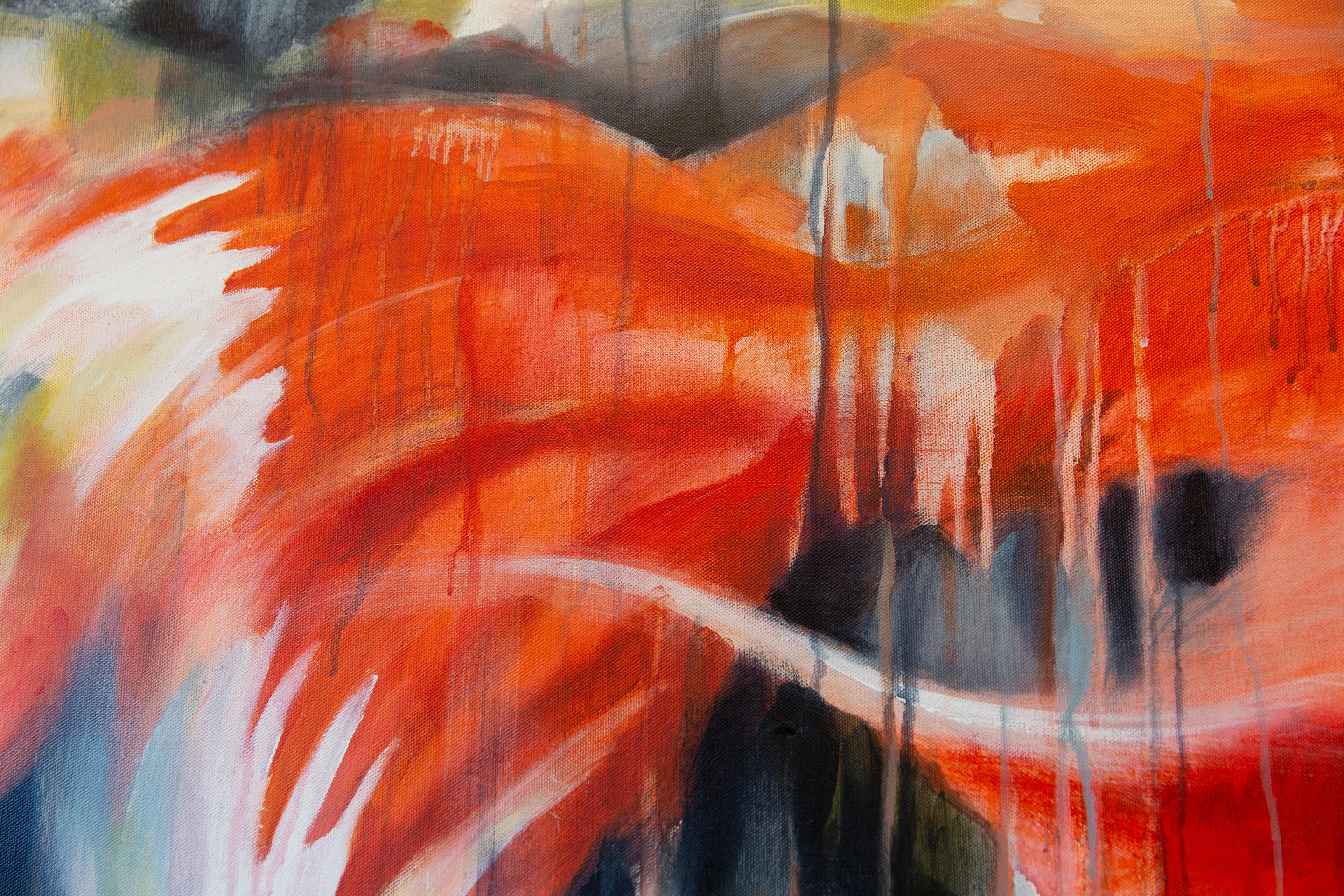 Zeit Fluss der Zeit. Horizontal, Großformat, Fisch, rot, halb-abstrakt, Design im Angebot 2
