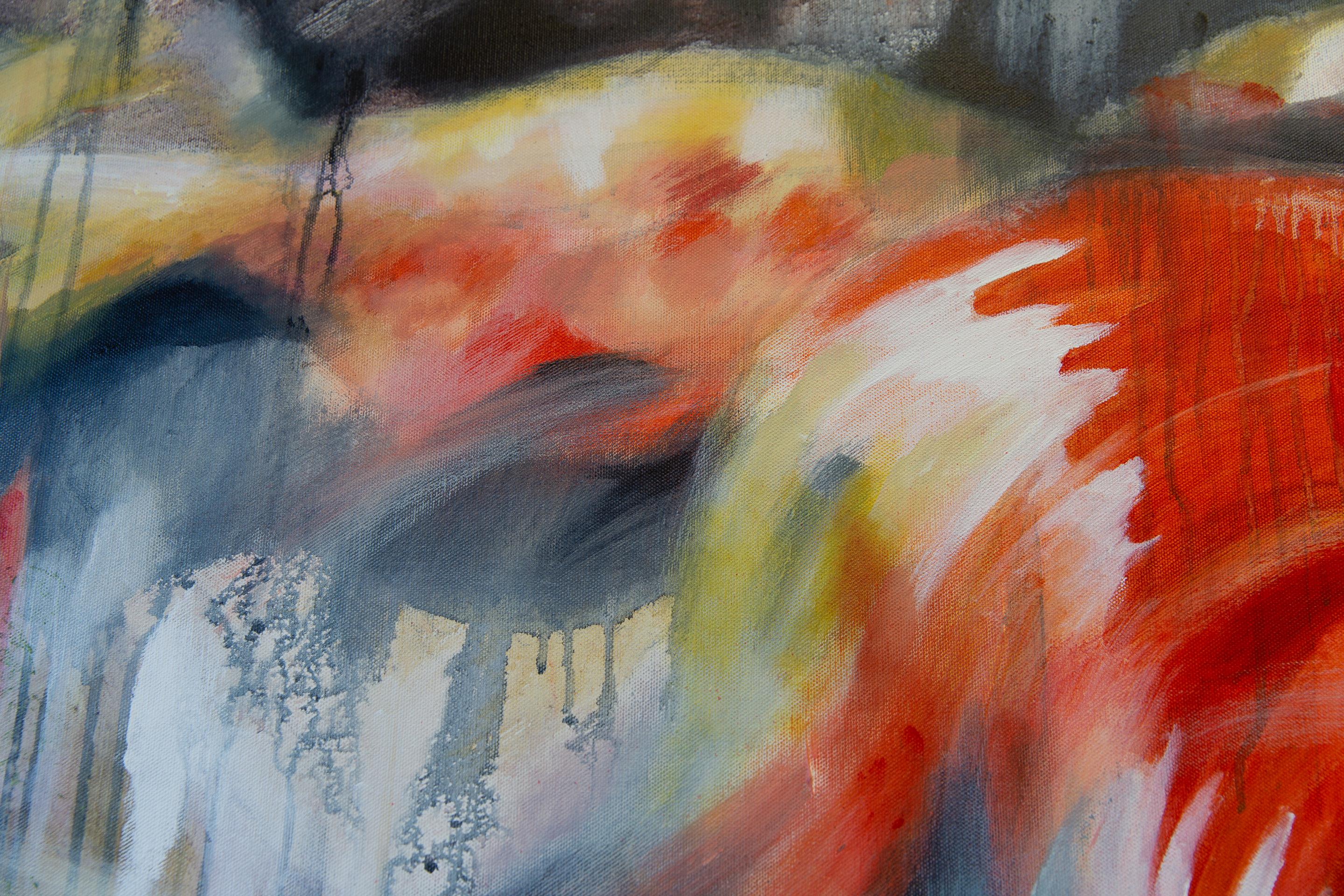 Zeit Fluss der Zeit. Horizontal, Großformat, Fisch, rot, halb-abstrakt, Design im Angebot 3
