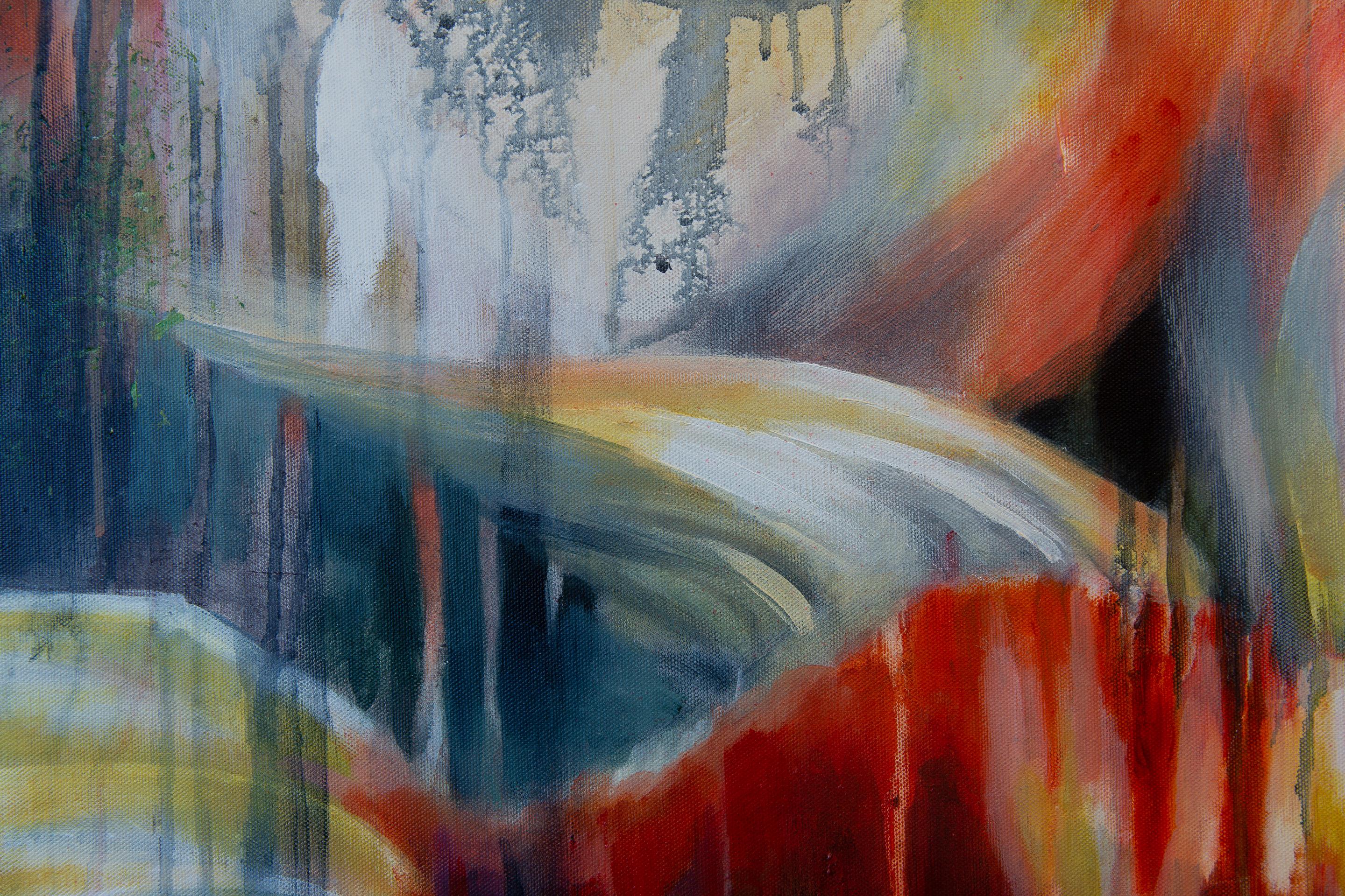 Zeit Fluss der Zeit. Horizontal, Großformat, Fisch, rot, halb-abstrakt, Design im Angebot 4