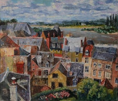Roofs of Amboise. Cityscape oil painting, France, horizontal, post-impressionism