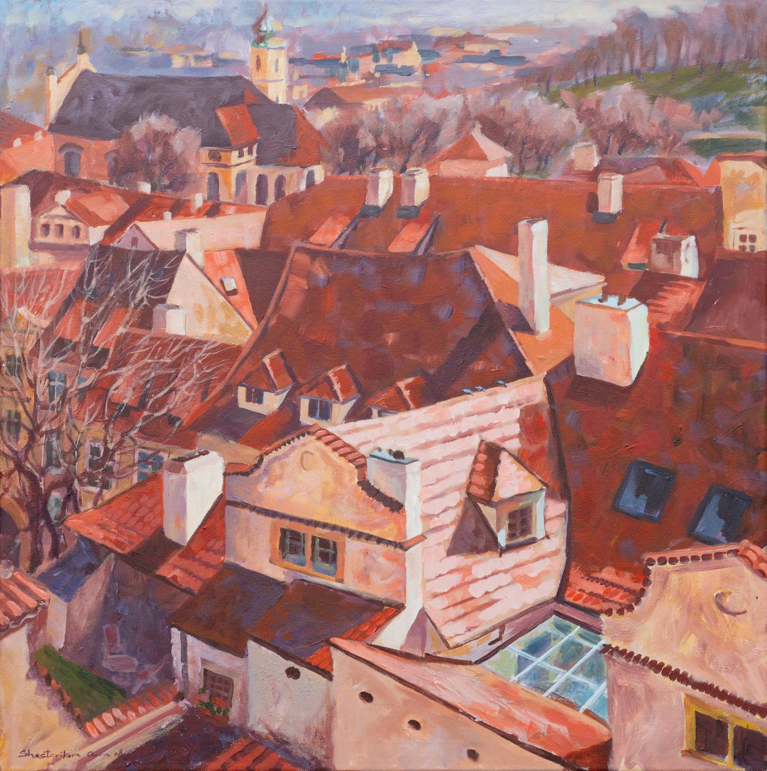 Dächer. Quadrat, Realismus, Stadtlandschaft, Prag, Kunstgalerie