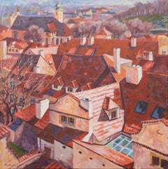 Les toits. Square, réalisme, paysage urbain, Prague, galerie d'art