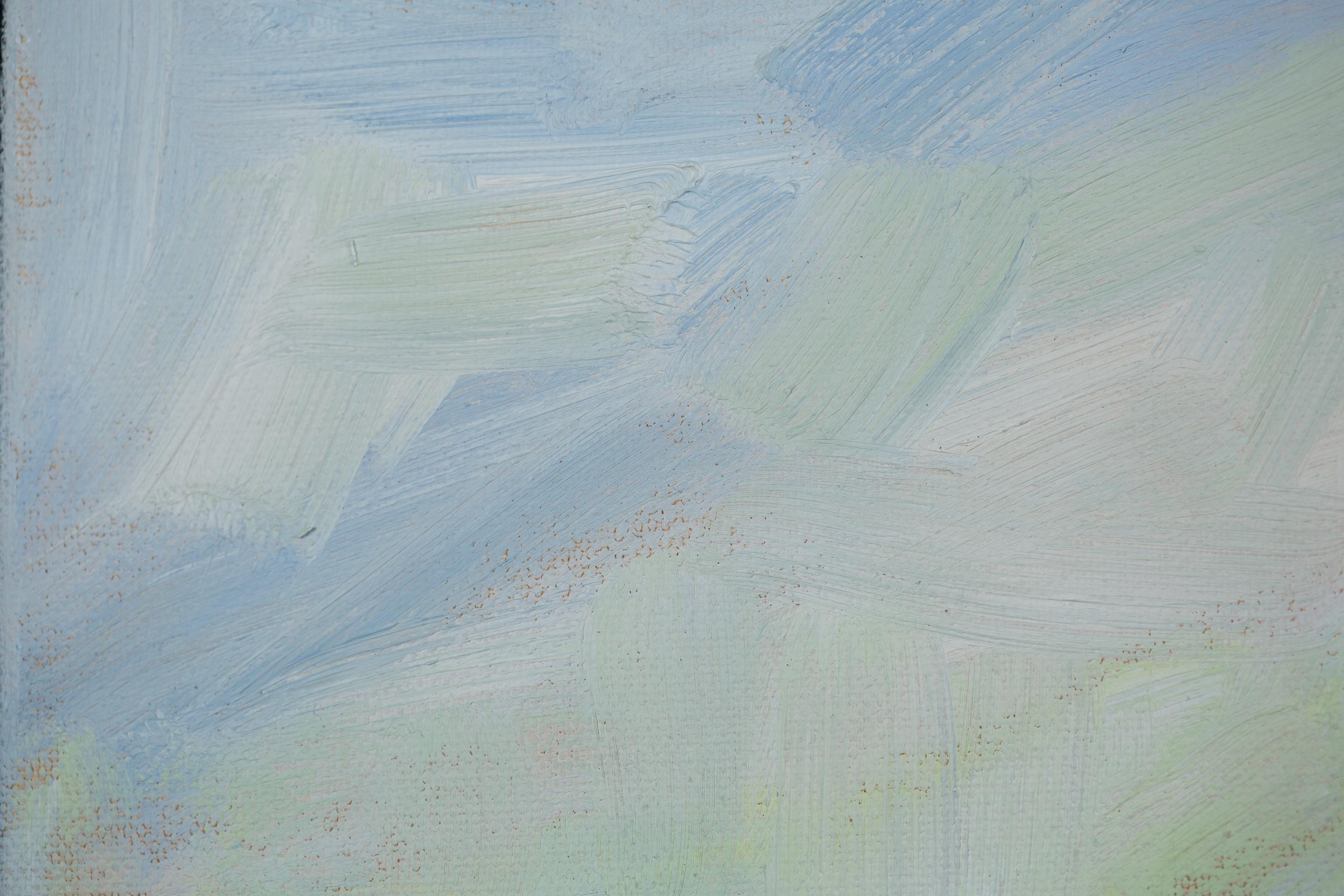 San Marino, landscape oil on canvas, horizontal, mountain, summer, blue For Sale 8