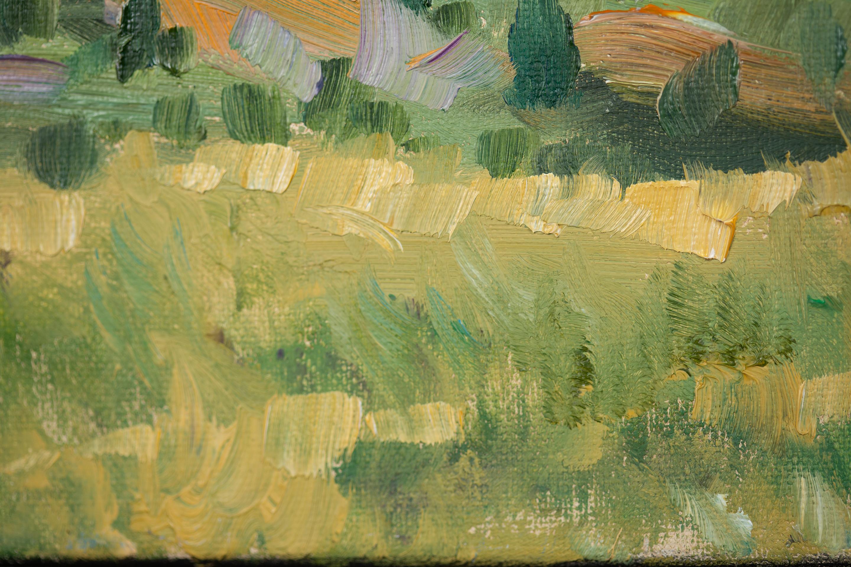 San Marino, landscape oil on canvas, horizontal, mountain, summer, blue For Sale 1