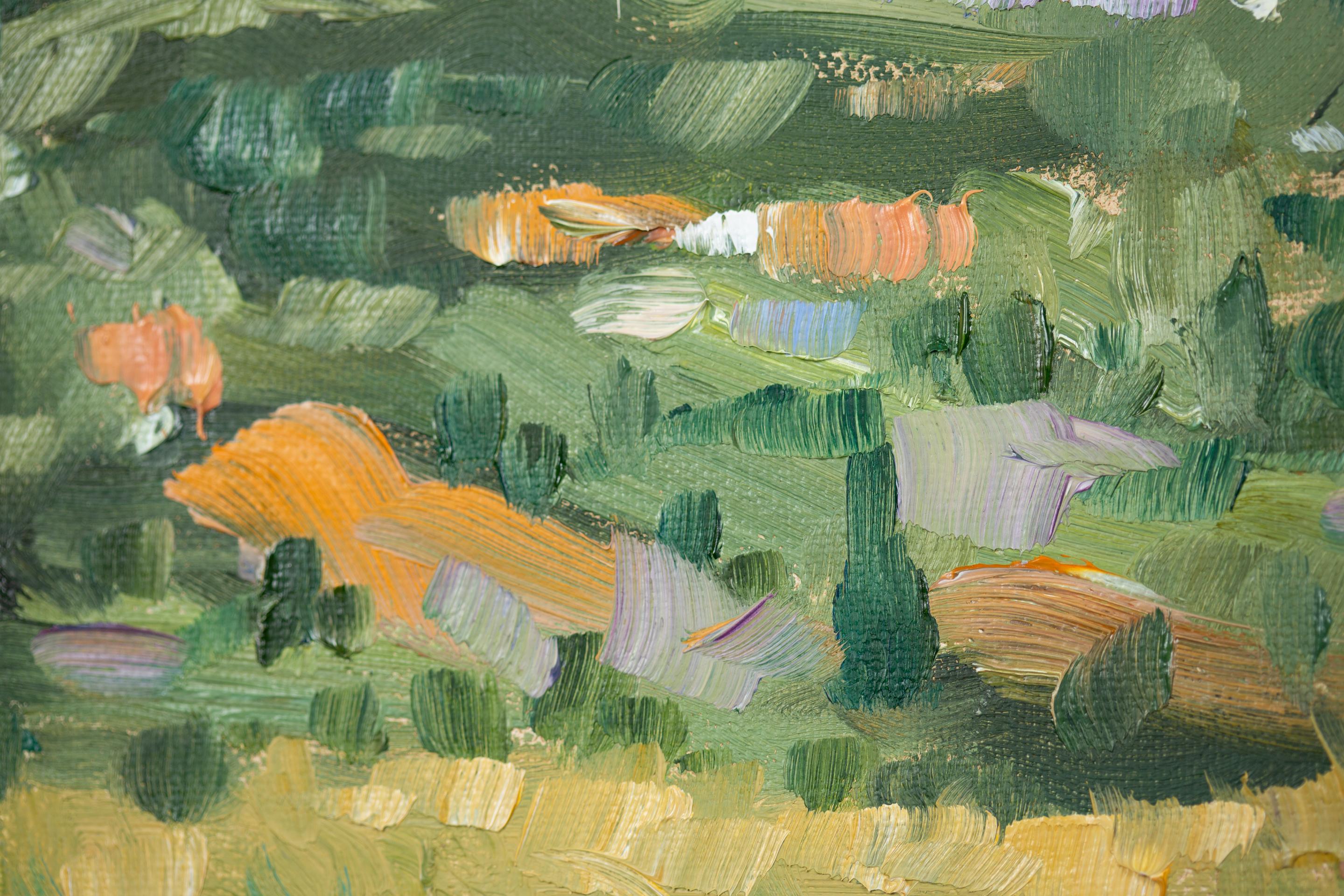 San Marino, landscape oil on canvas, horizontal, mountain, summer, blue For Sale 2