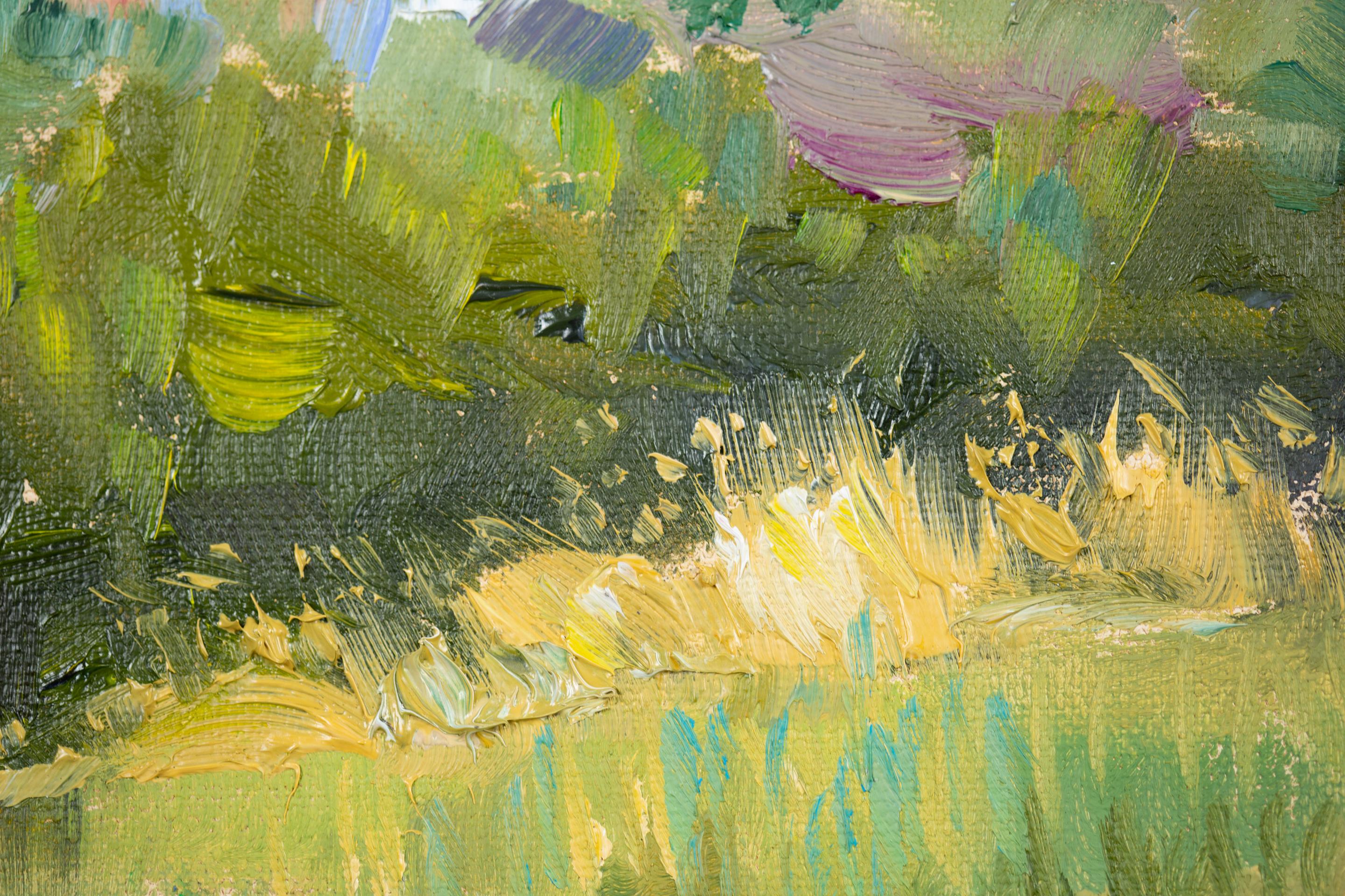 San Marino, landscape oil on canvas, horizontal, mountain, summer, blue For Sale 4