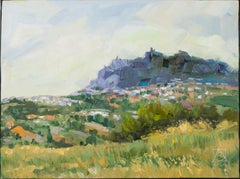 San Marino, landscape oil on canvas, horizontal, mountain, summer, blue