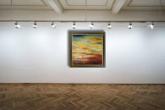 Scarlet Sails. Abstract acrylic painting, Japandi, Wabi-Sabi, Shabby Chic