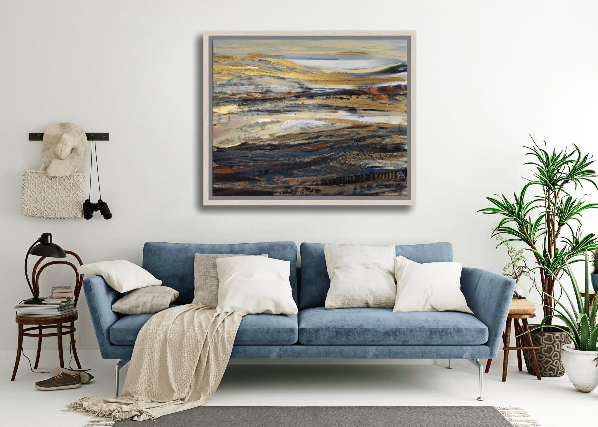 Die Geheimnisse der Goldenen Berge. Horizontal, halb-abstrakt, großformatig – Painting von Anna Shesterikova