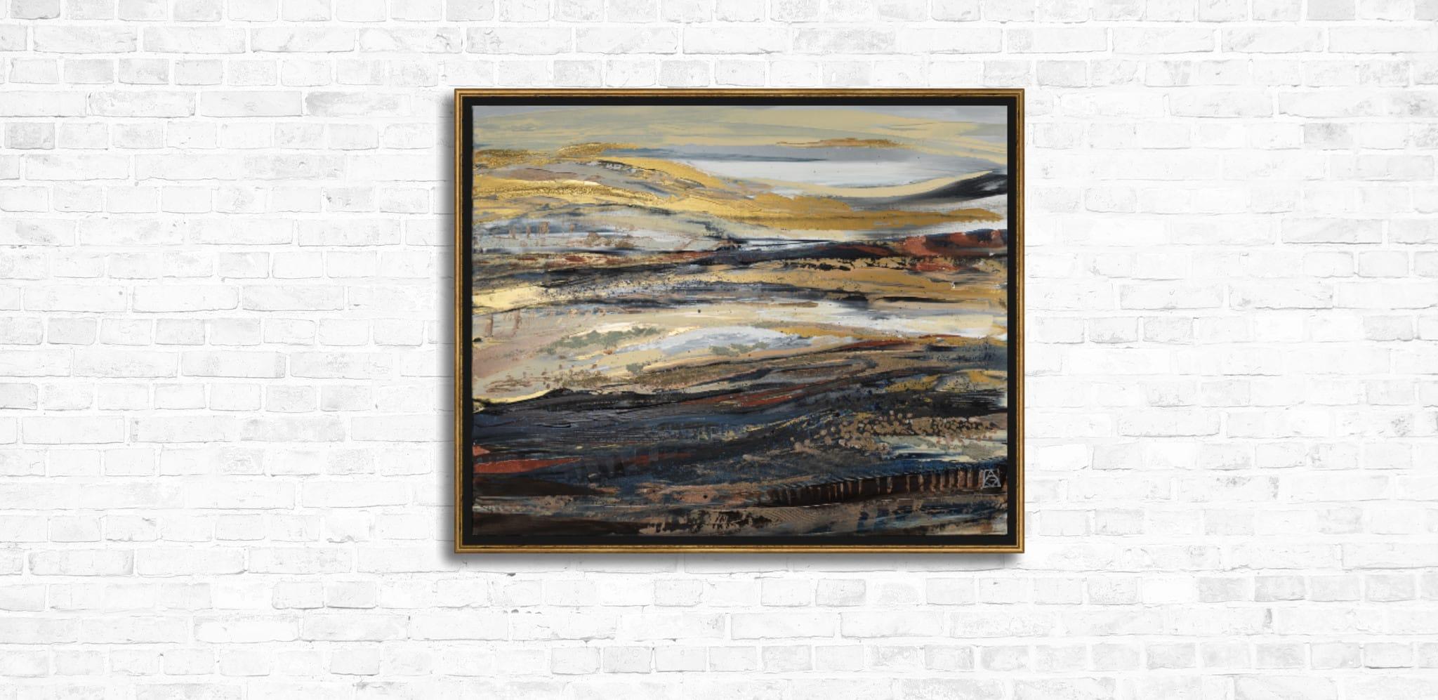 Die Geheimnisse der Goldenen Berge. Horizontal, halb-abstrakt, großformatig (Braun), Abstract Painting, von Anna Shesterikova