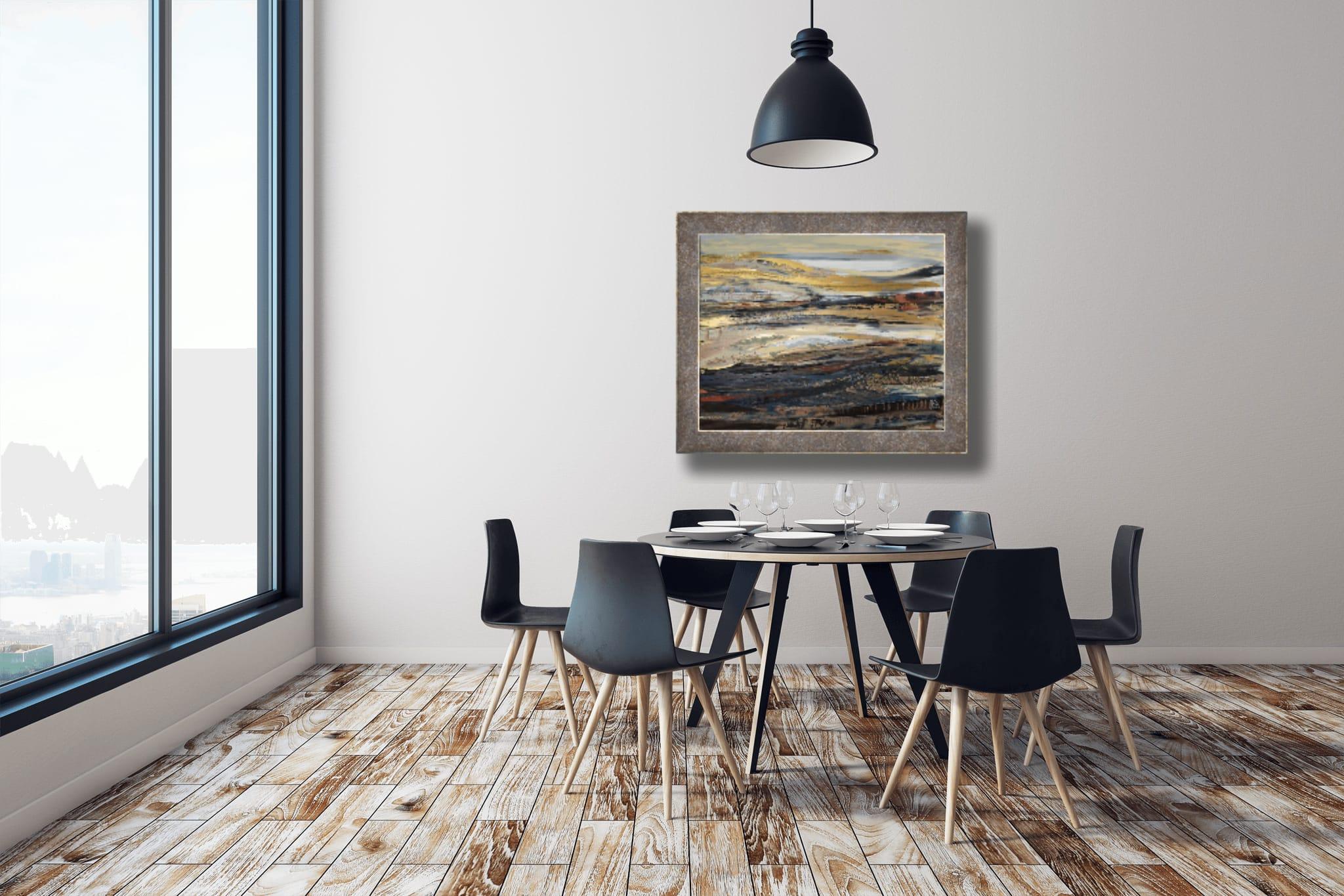 Die Geheimnisse der Goldenen Berge. Horizontal, halb-abstrakt, großformatig im Angebot 1