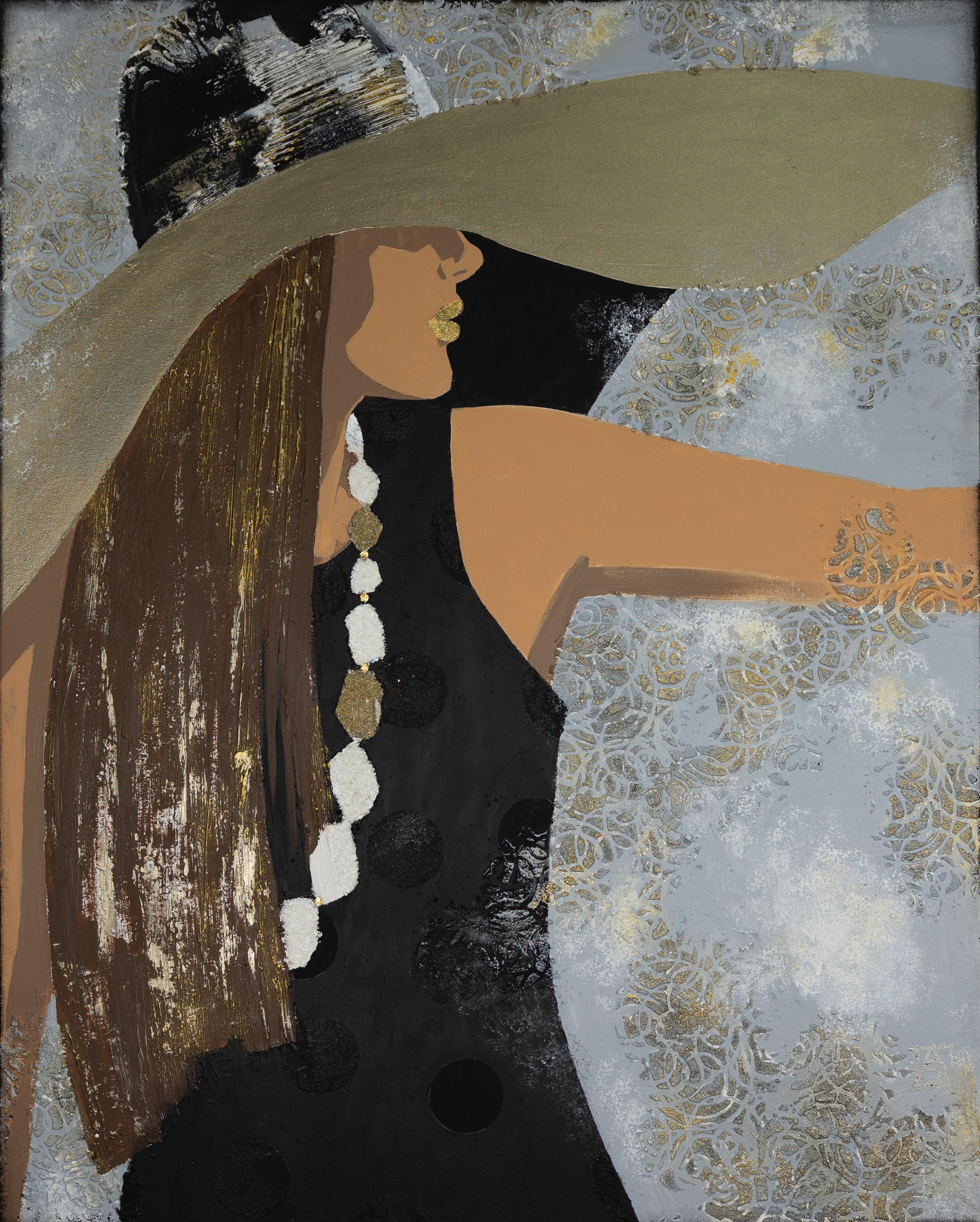 Anna Shesterikova Figurative Painting - Selfie. Large format semi-abstract, girl, woman, fashion, vertical