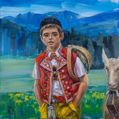 Shepherd Boy from Appenzell. Portrait of a Swiss boy in national costume.