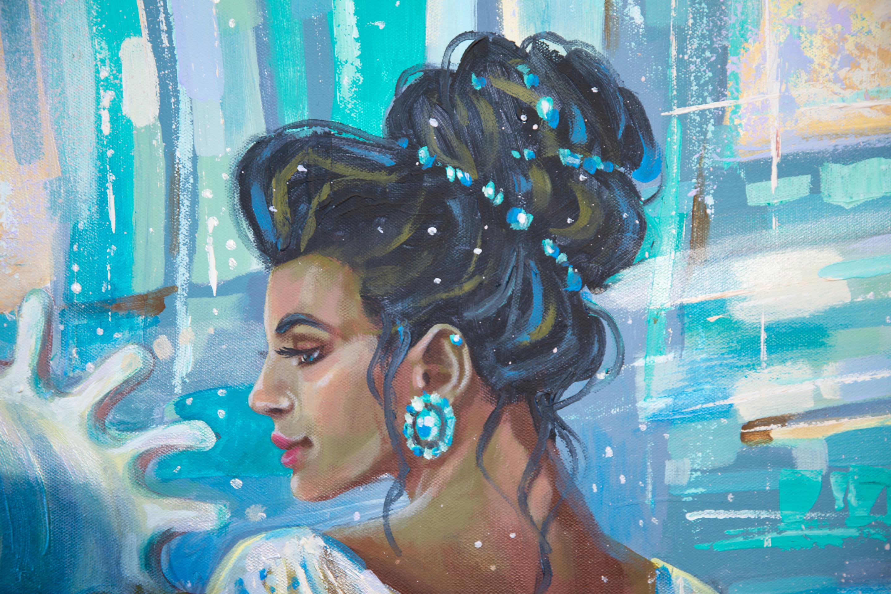 Sounds Of The Sea. Acrylic painting, figurative, woman, waves, semi-abstract For Sale 4