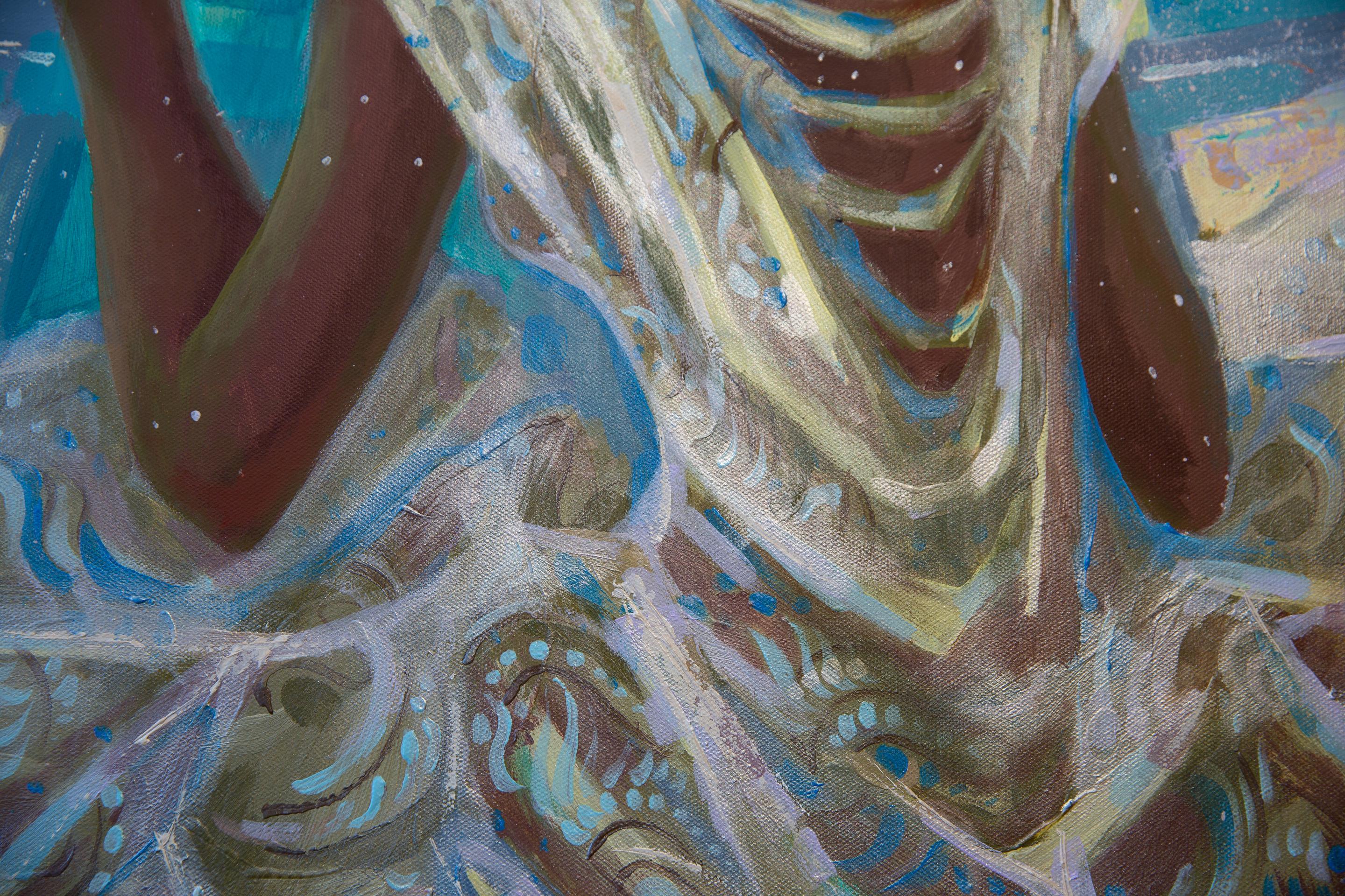 Sounds Of The Sea. Acrylic painting, figurative, woman, waves, semi-abstract For Sale 2