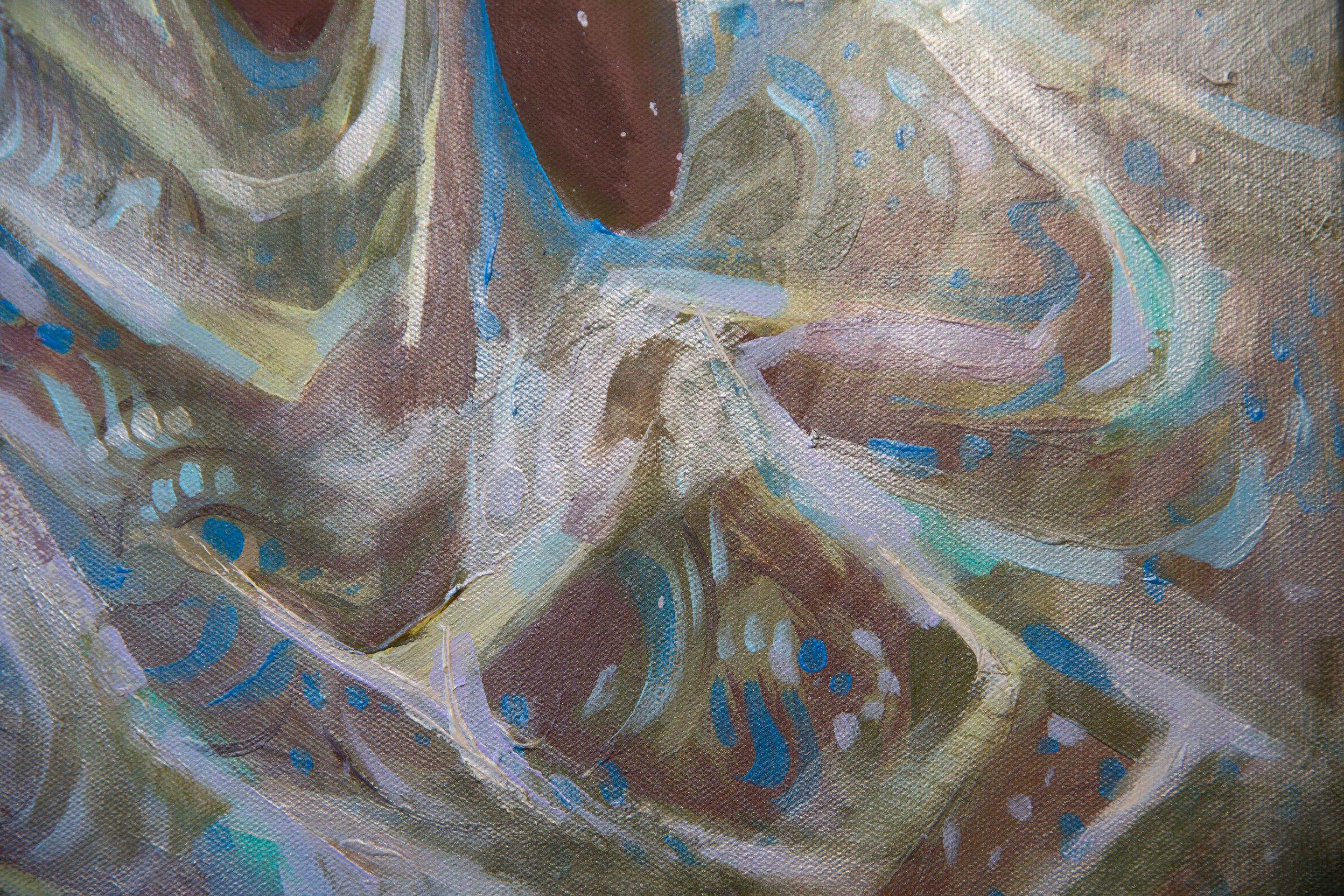Sounds Of The Sea. Acrylic painting, figurative, woman, waves, semi-abstract For Sale 3