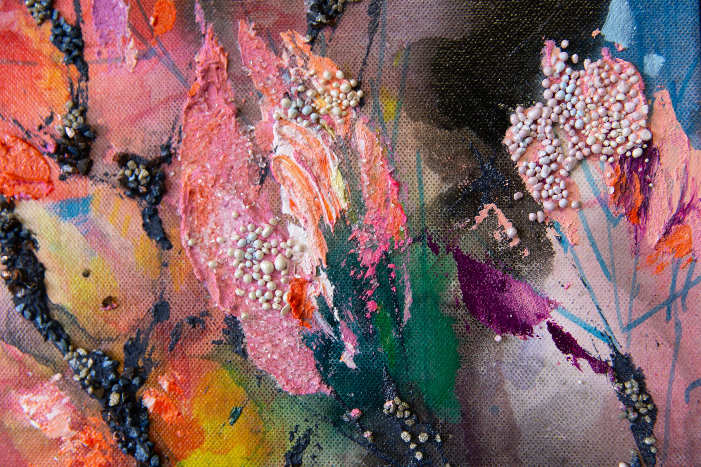 Spring Break. Semi-abstract, large, vertical, for a modern interior. Pink Black For Sale 5