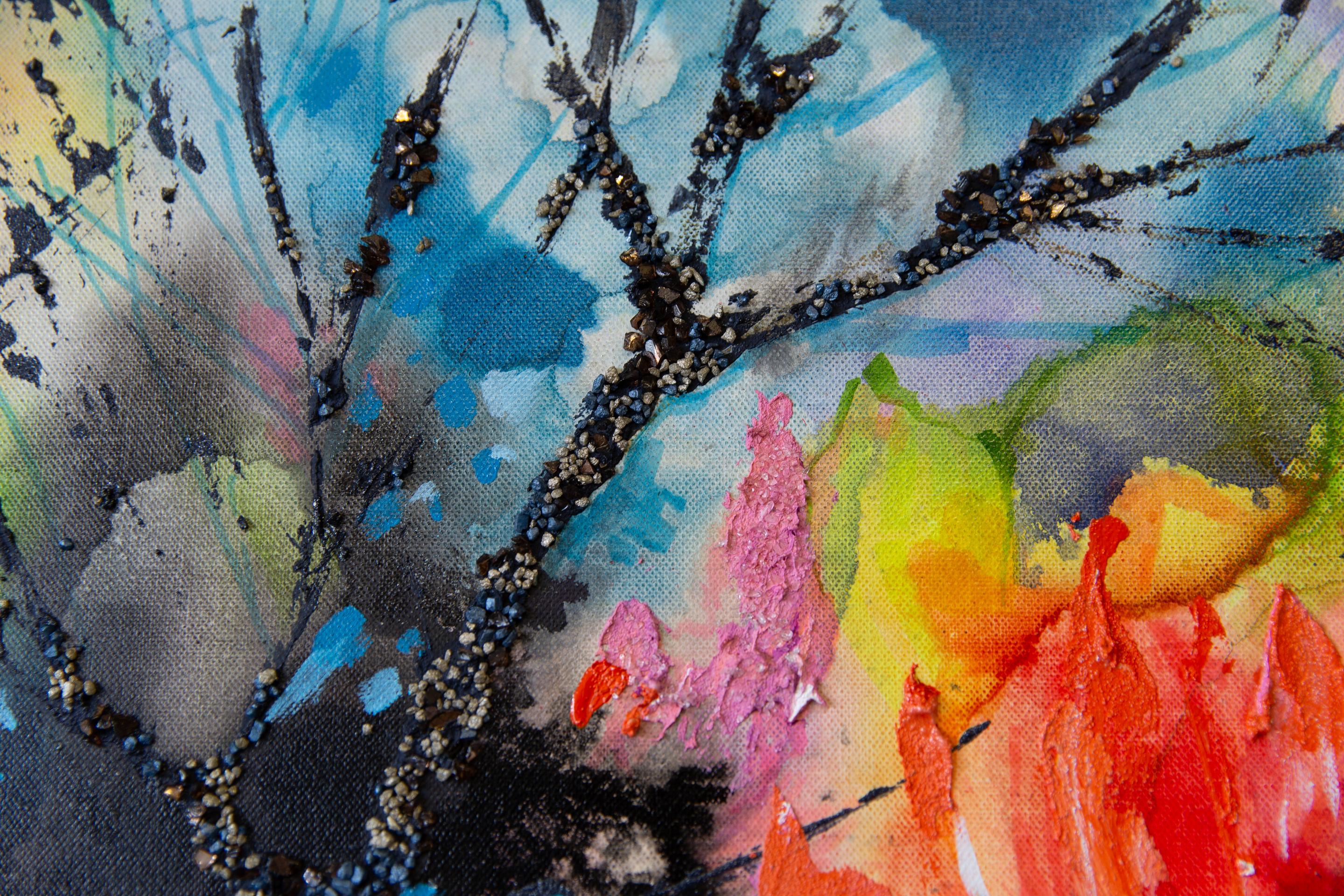 Spring Break. Semi-abstract, large, vertical, for a modern interior. Pink Black For Sale 7