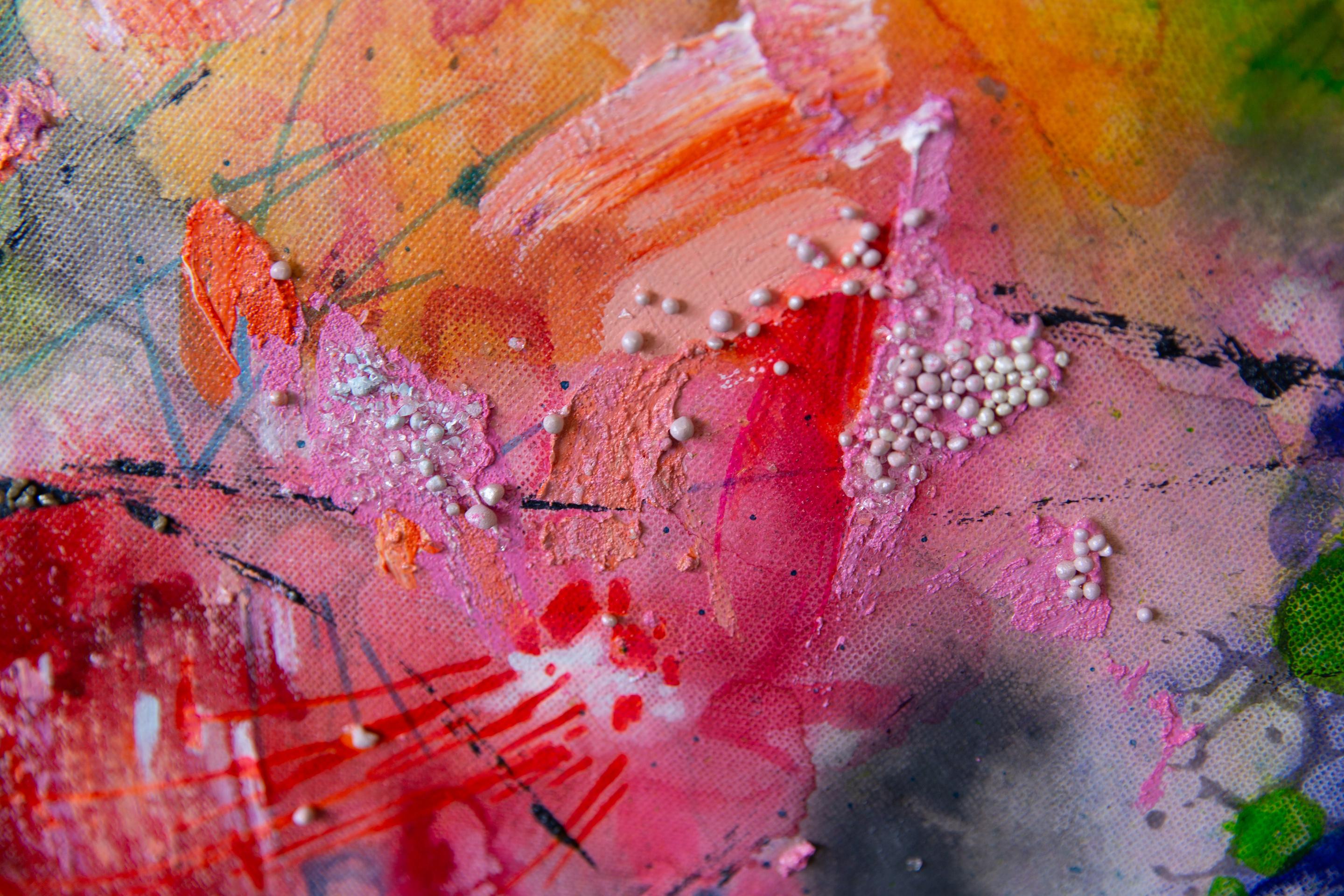 Spring Break. Semi-abstract, large, vertical, for a modern interior. Pink Black For Sale 8