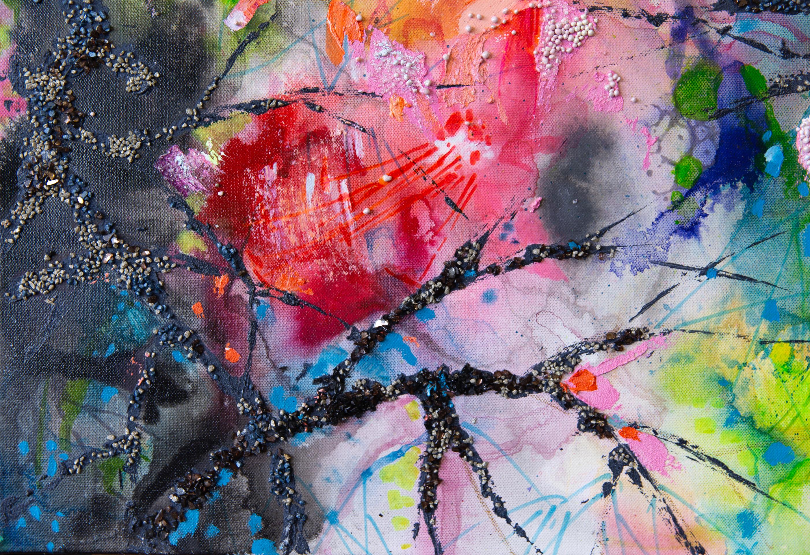 Spring Break. Semi-abstract, large, vertical, for a modern interior. Pink Black For Sale 1
