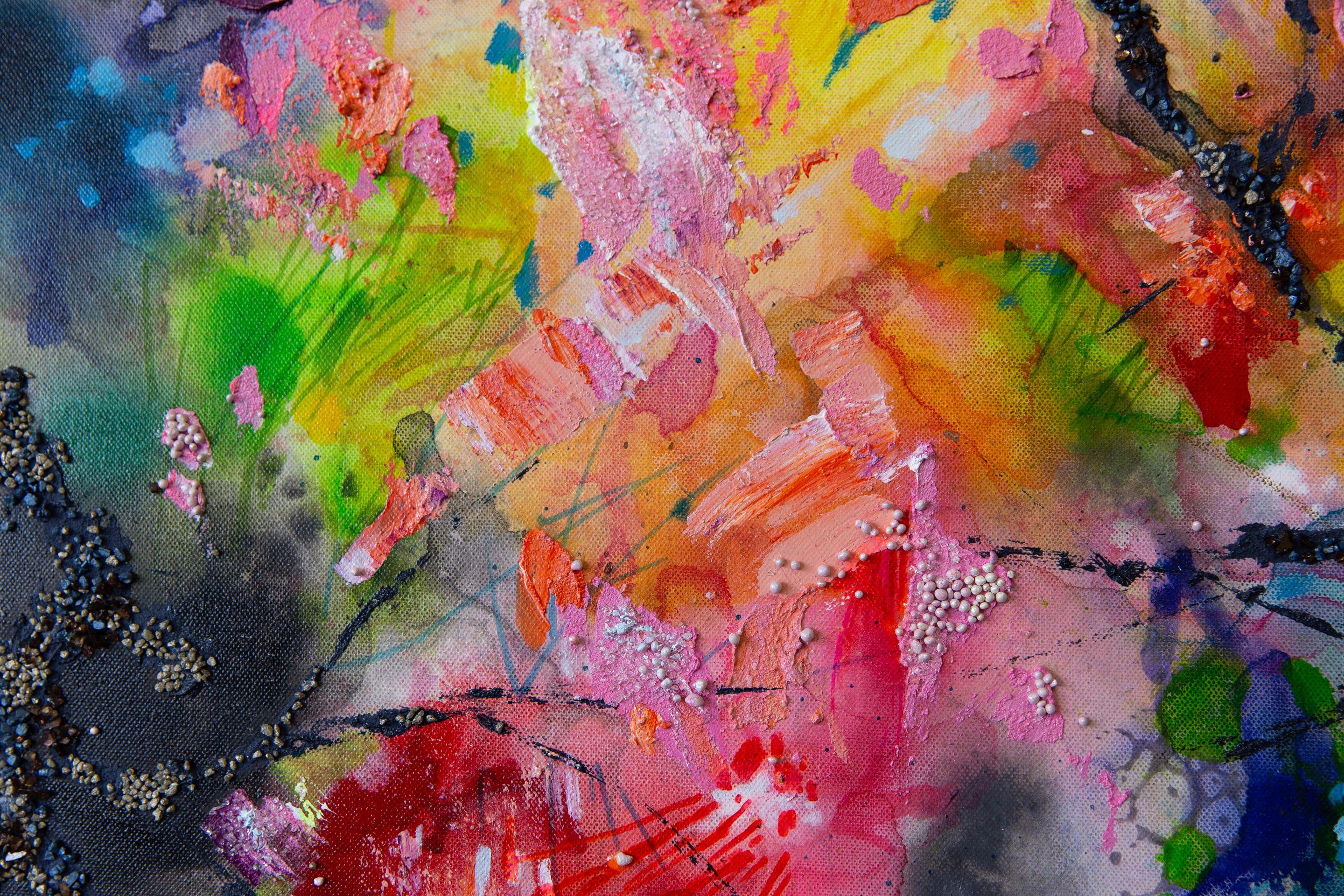 Spring Break. Semi-abstract, large, vertical, for a modern interior. Pink Black For Sale 2
