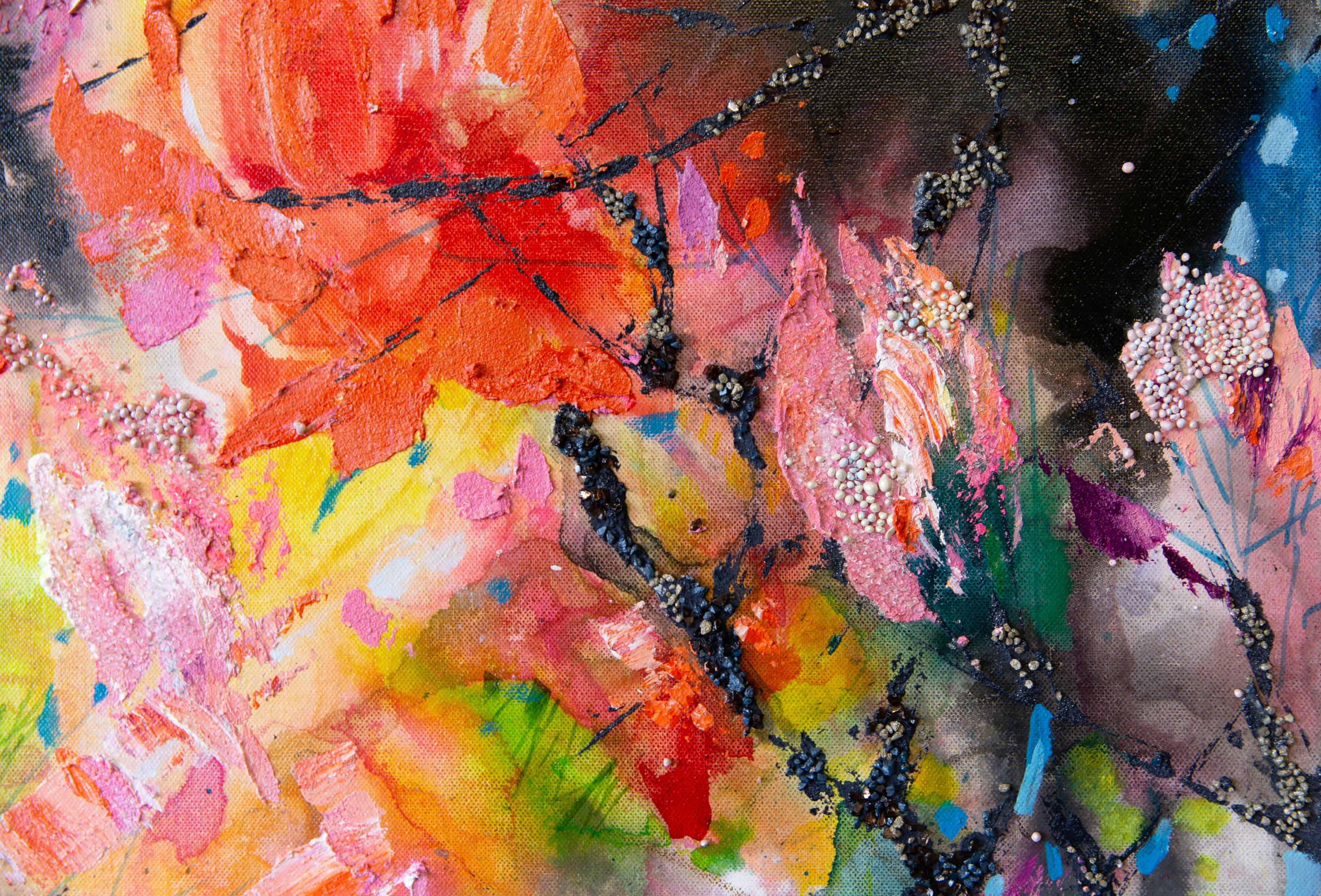 Spring Break. Semi-abstract, large, vertical, for a modern interior. Pink Black For Sale 3