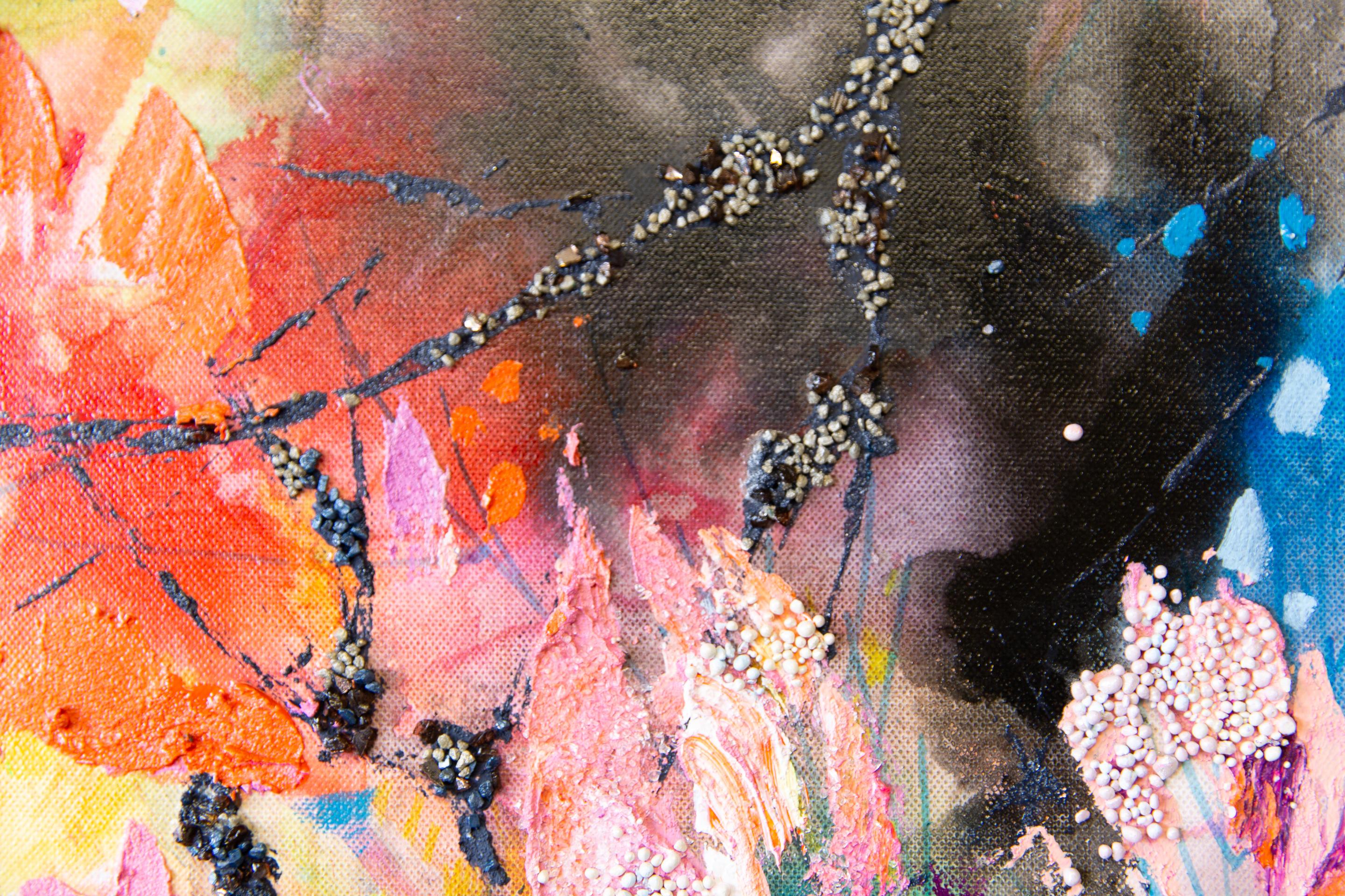 Spring Break. Semi-abstract, large, vertical, for a modern interior. Pink Black For Sale 4