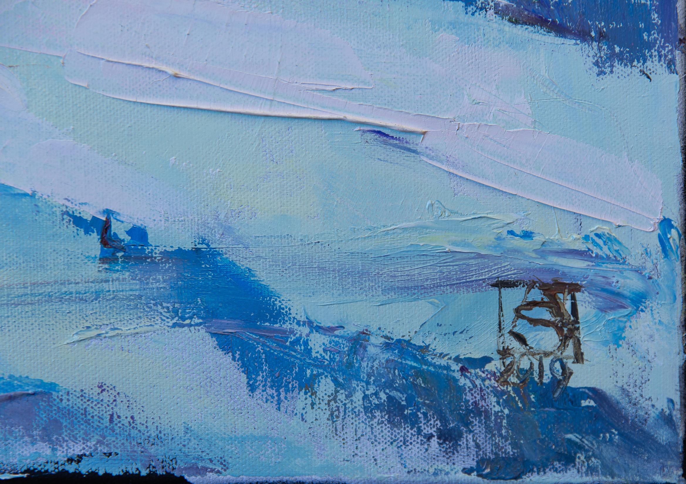 La primavera arriva presto. Paesaggio, impressionismo, olio, inverno, alberi, verticale, grande in vendita 6