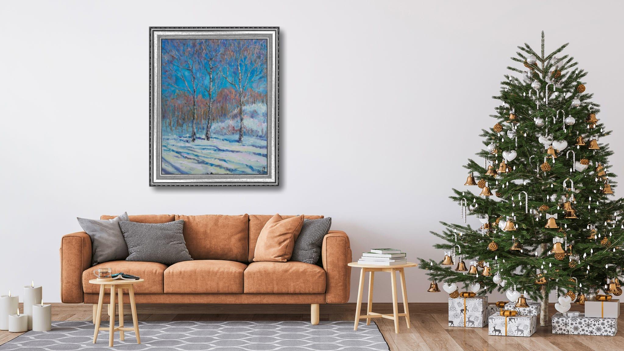 Spring Comes Soon. Landscape, impressionism, oil, winter, trees, vertical, large For Sale 14